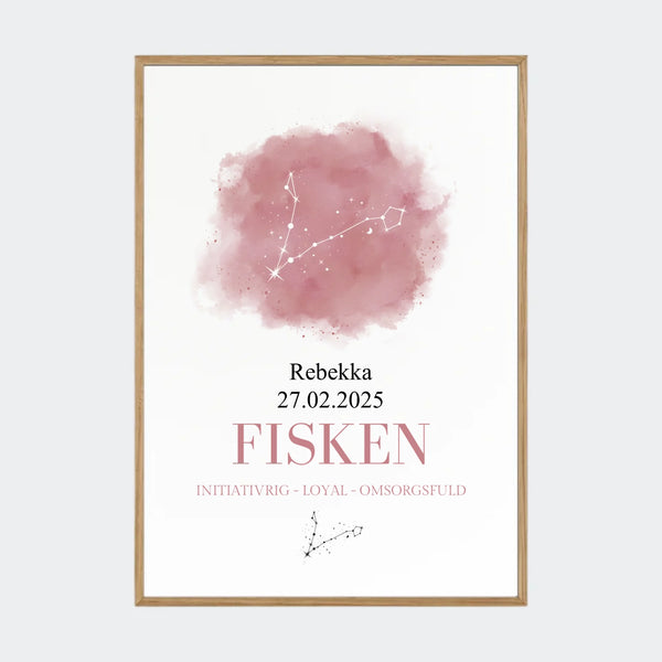Stjernetegnsplakat – Fisken, A2 med ramme i massiv eg