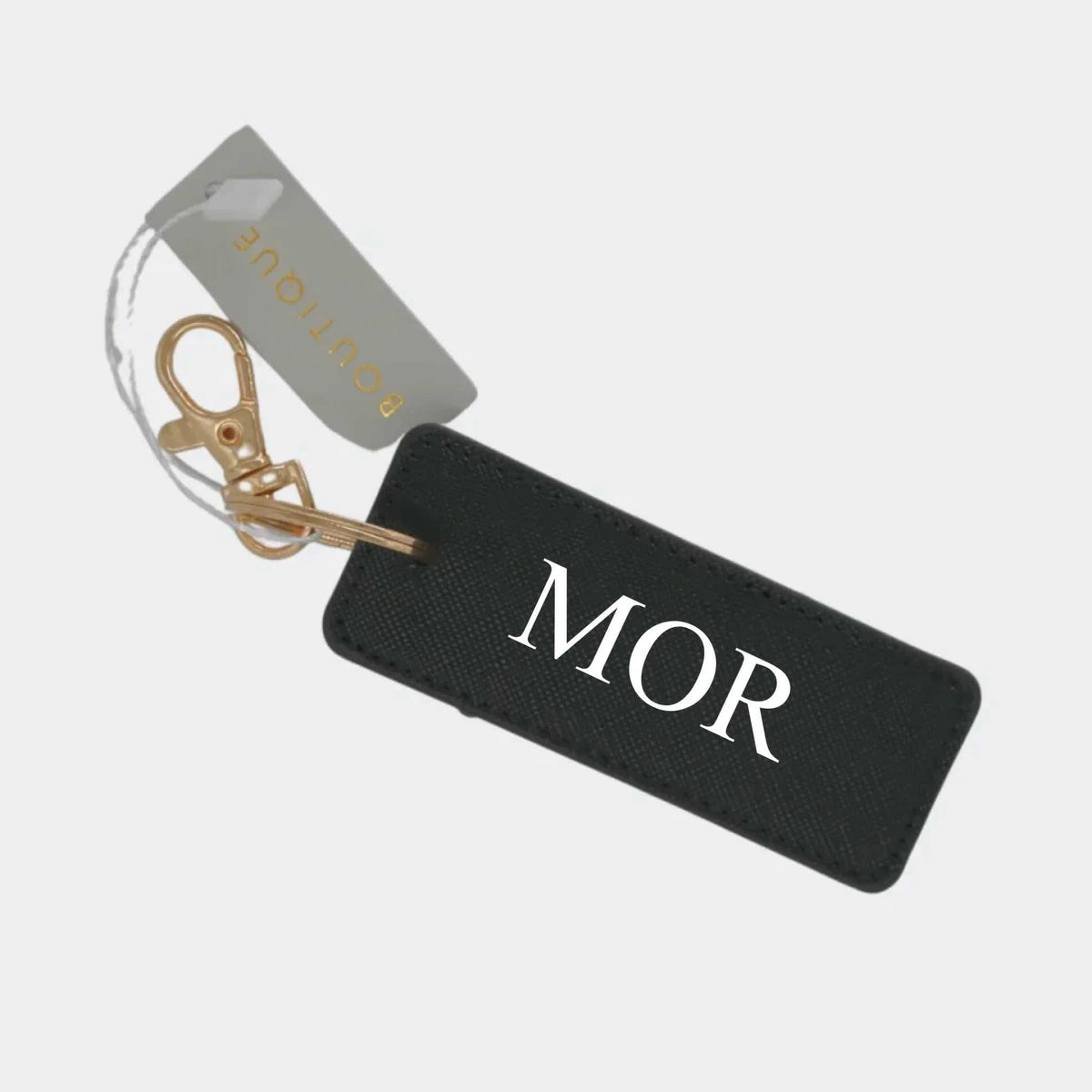 Sort/Guld nøglering – MOR, sort/Guld Egen tekst sort 3.5 x 9 cm