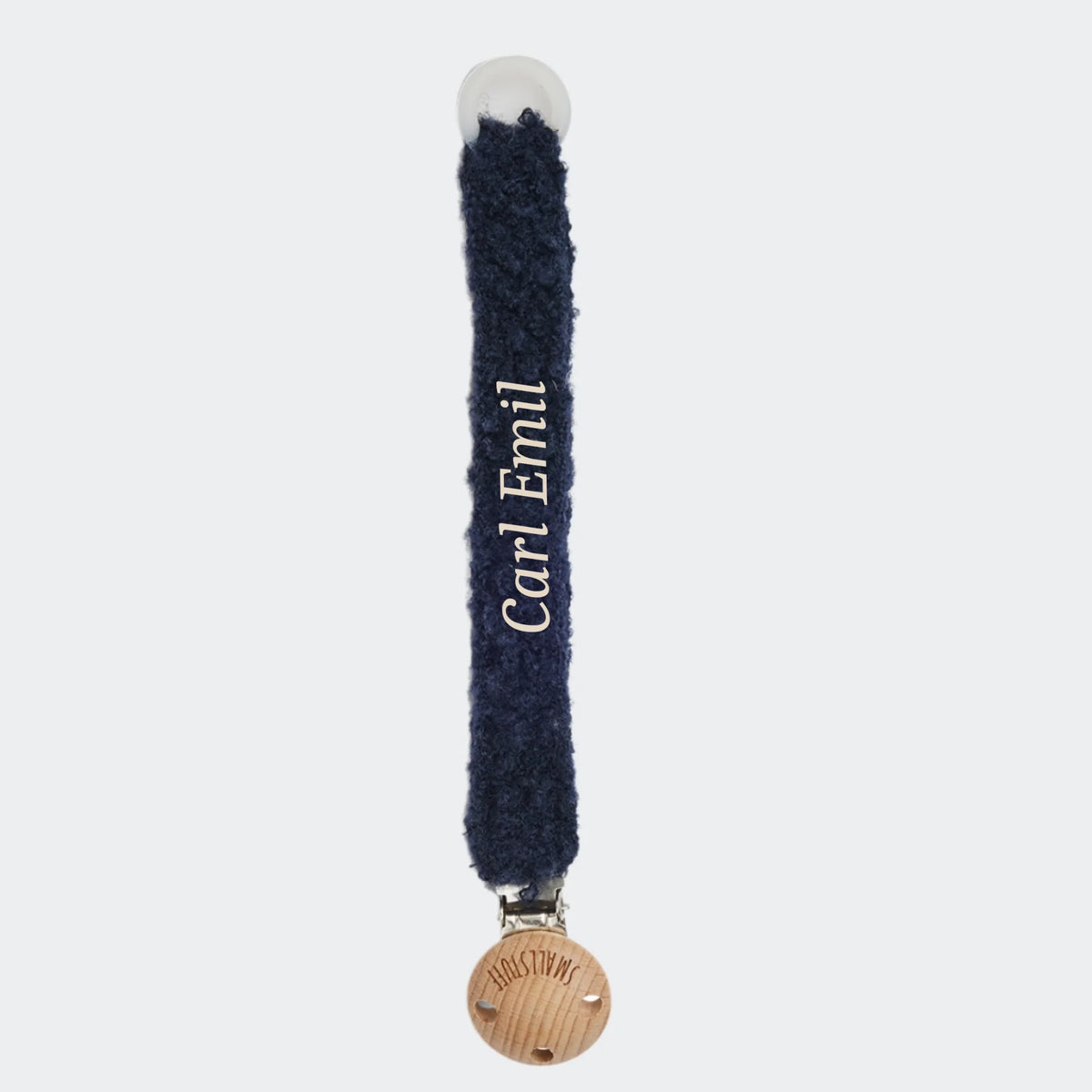 Strikket suttesnor, bouclé merino uld, navy, marineblå 22 cm