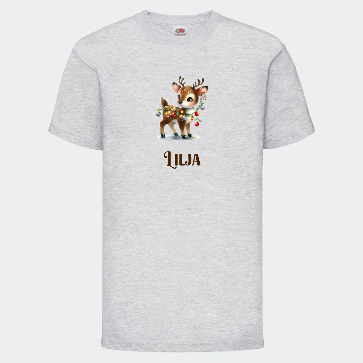 T-shirt til børn – Søde julerensdyr, T-shirt tryk foran Lysegrå 3-4 år
