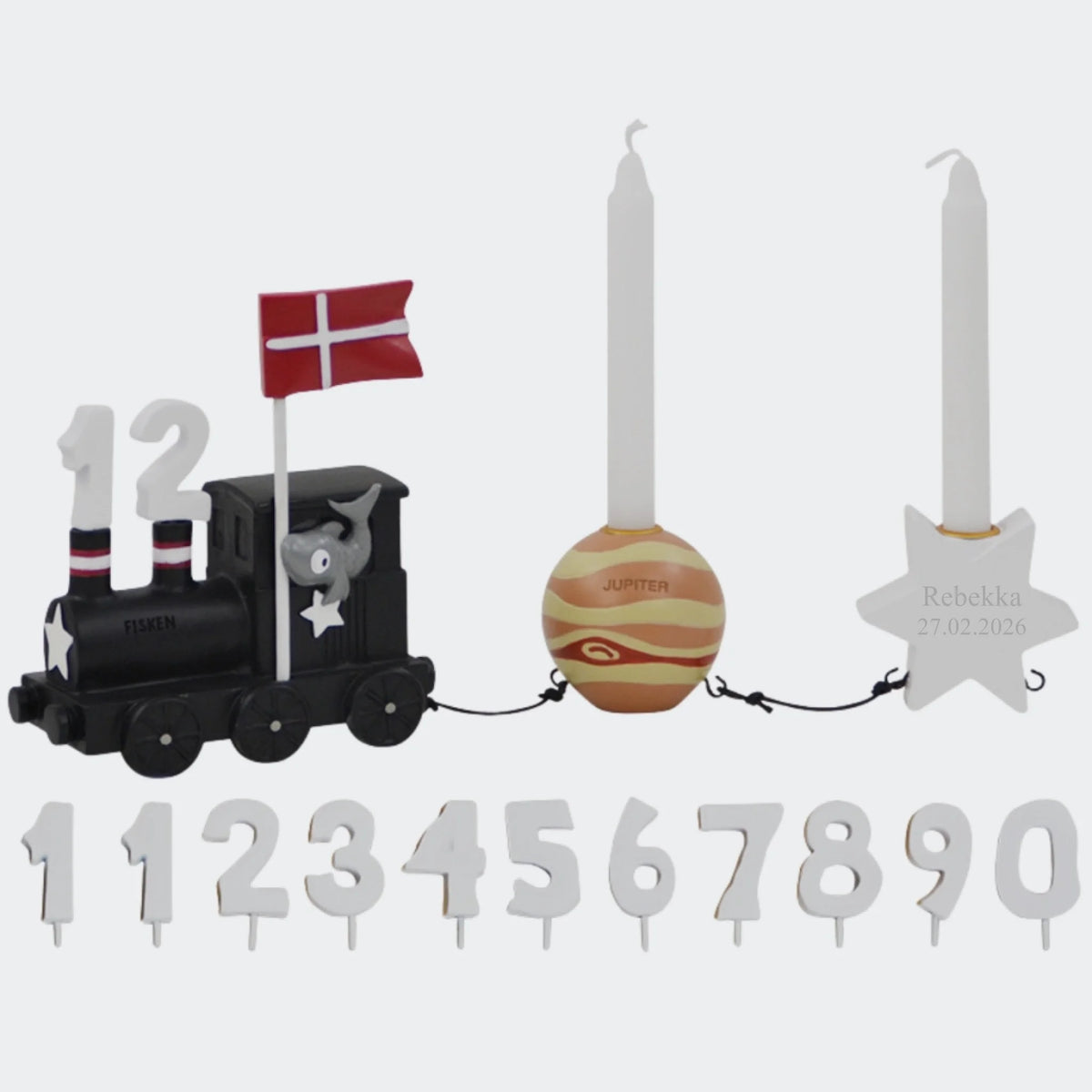 Kids by Friis Fisken-fødselsdagstog med lokomotiv, planet, stjerne og tal