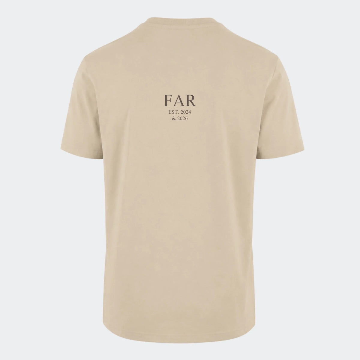 T-shirt med tryk til voksne – FAR EST. (Vælg selv tekst og årstal), sand, set bagfra
