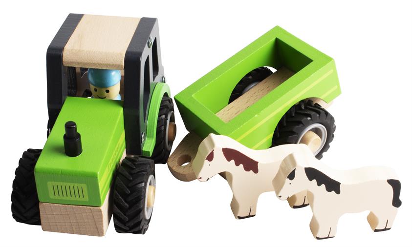 Magni | Traktor i træ med anhænger og dyr Alm produkt 123Unik