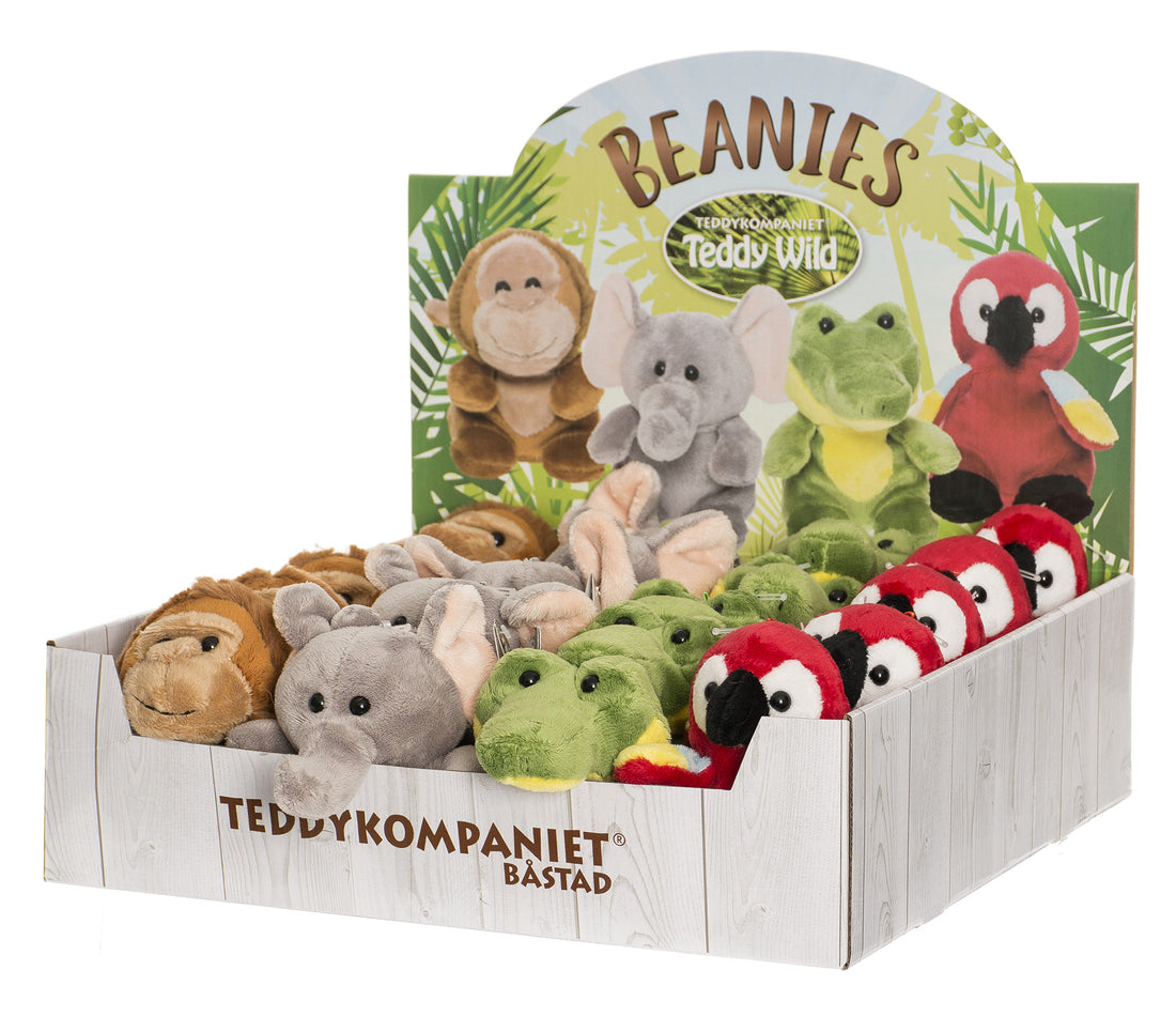 Teddy Beanies 12 cm, 4 assorterede dyr i disken