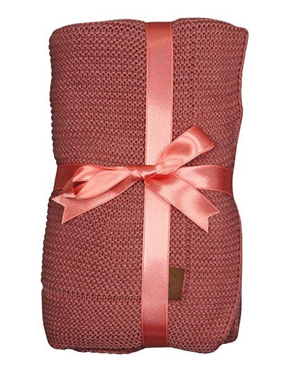 Babiezz blødt strikket tæppe i antique pink med fin sløjfe, perfekt til baby og børn.