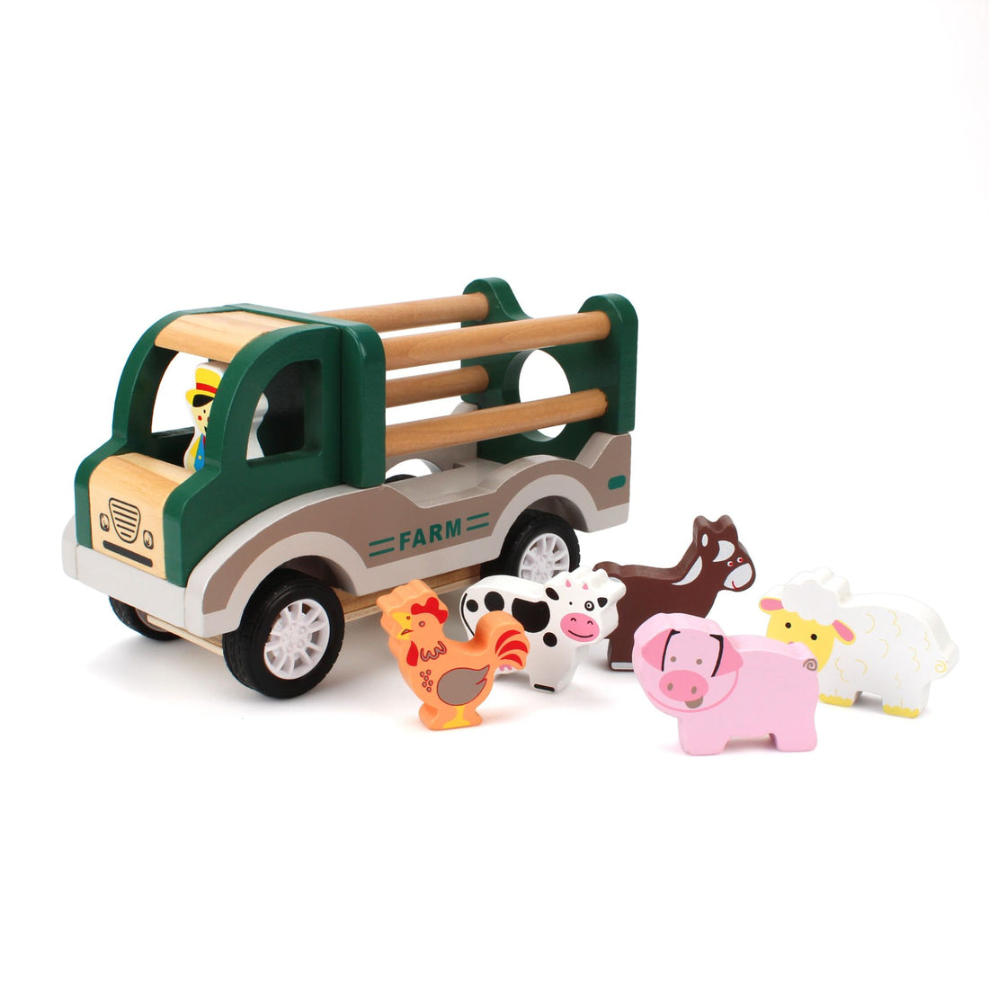 Magni | Dyretransport med 6 bondegårdsdyr og pull-back, FSC 100% Alm produkt 123Unik