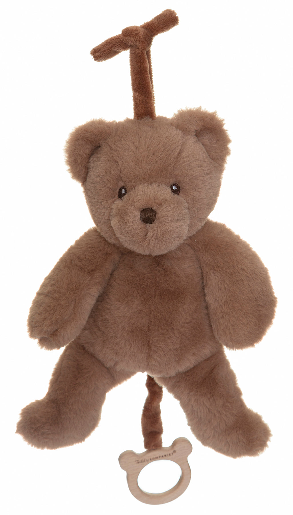 Brun musik bamse bjørn på 37 cm med trækstrop til babyer.
