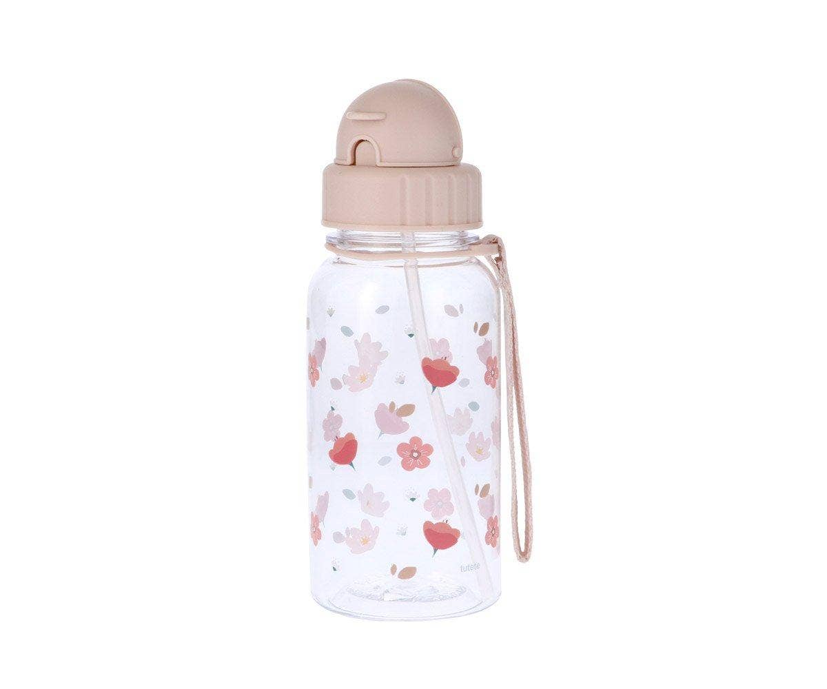 Tutete Little Garden plastikflaske 500ml med blomsterdesign og sugerør
