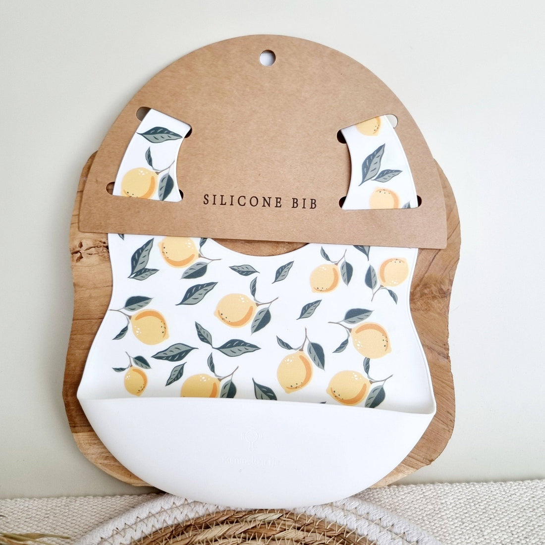 Silikone hagesmæk med opsamlingsbak Citroner - Hvid Rammelaartje