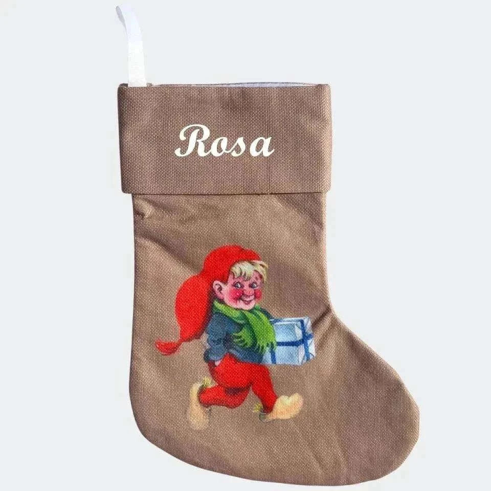 Julesok Nisse med navn – Håndlavet Juledekoration med Personligt Præg