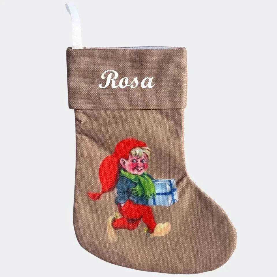 Julesok Nisse med navn - Håndlavet Juledekoration med Personligt Præg Customizer Min Egen Verden