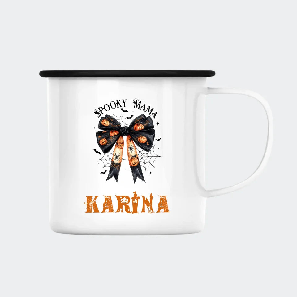 Emaljekop med motivet Spooky Mama/Mini, hvid