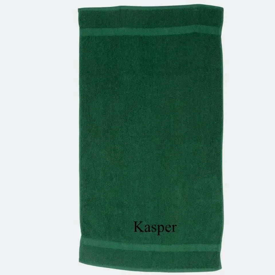 Mørkegrønt Håndklæde, Brodering i bunden 50x90
