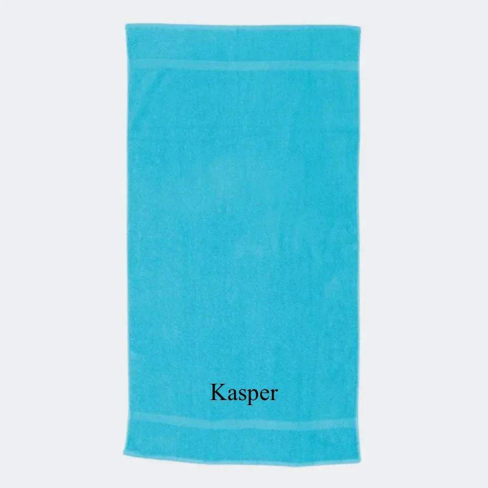 Ocean blåt håndklæde, Brodering i bunden 50x90