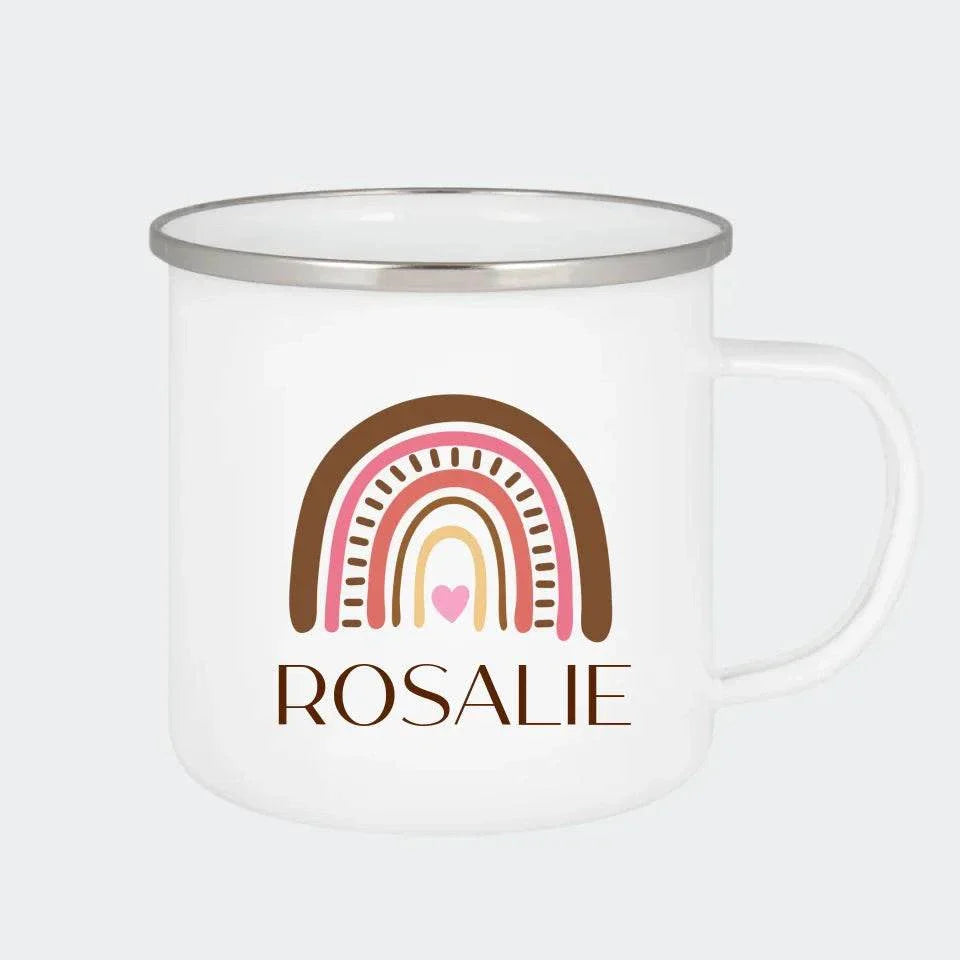 Æstetisk regnbue Customizer TeeInBlue Enamelkop med sølv kant Hvid 300ml