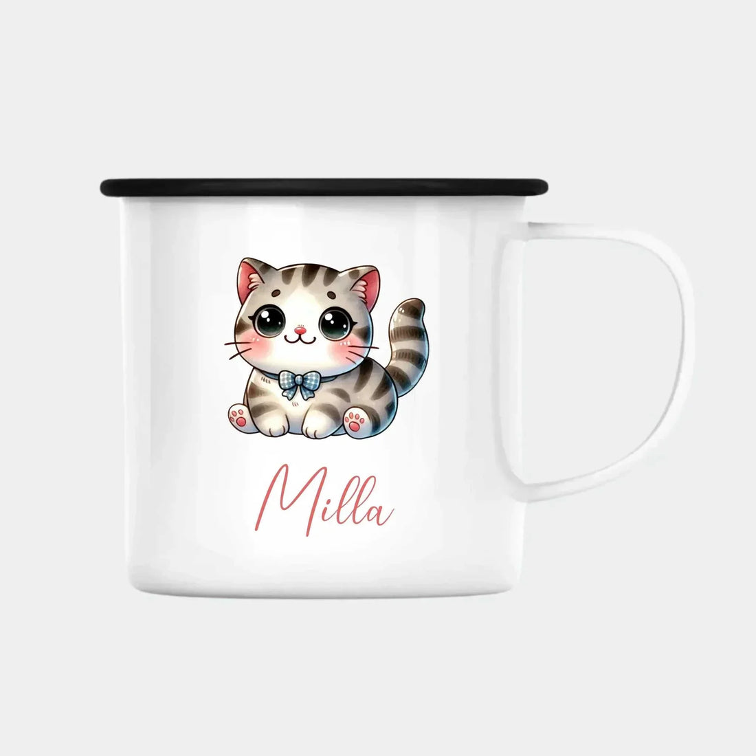 Søde tegnede katte Customizer 123Unik Enamelkop sølv kant 300ml