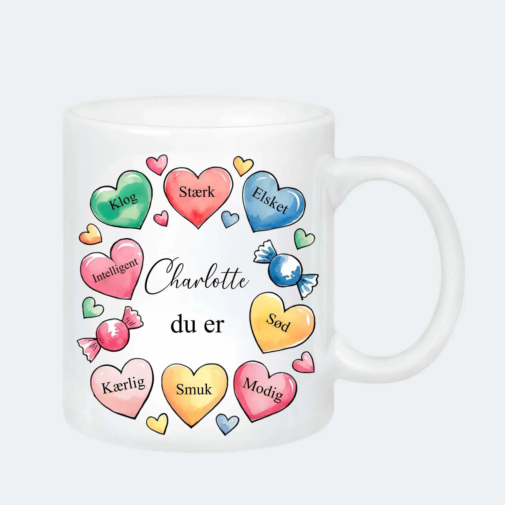 Keramik krus - Hjerter med søde ord Customizer 123Unik Keramik krus 330ml hvid 330ml
