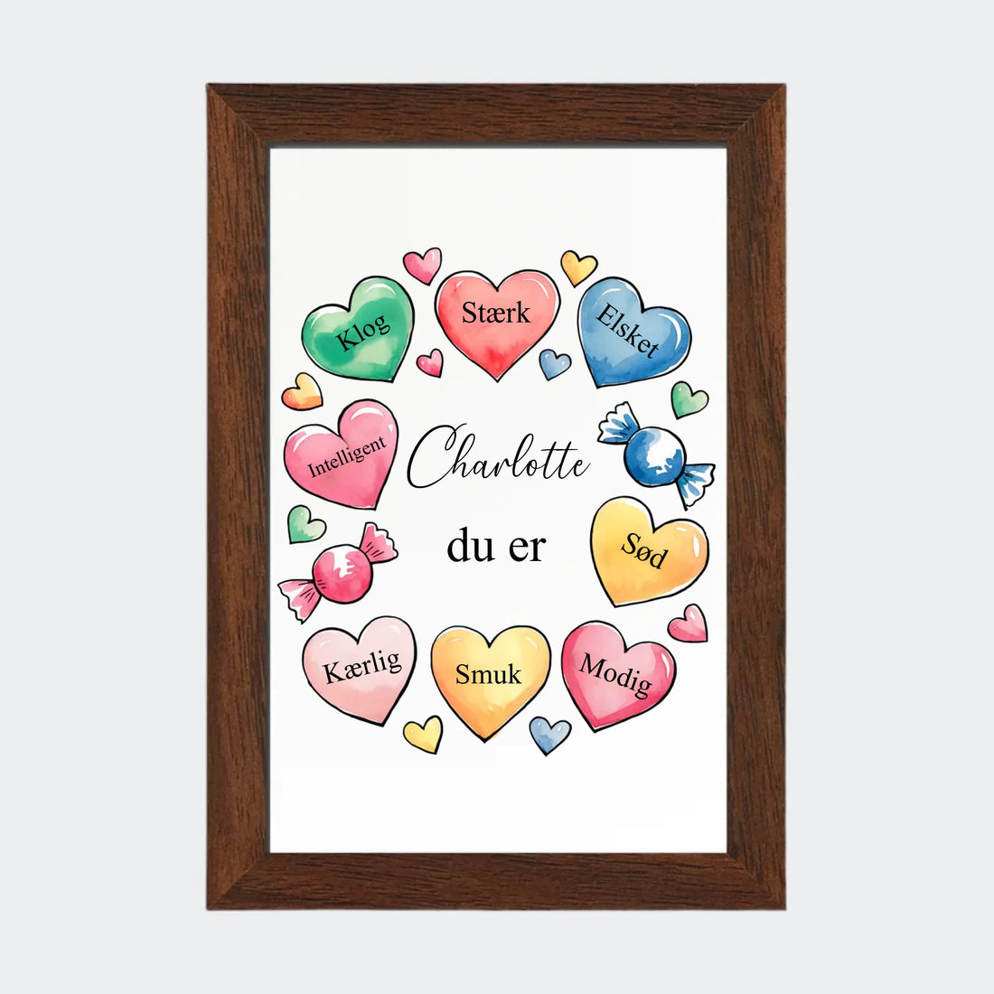 Plakat - Hjerter med søde ord Customizer 123Unik Uden ramme 10x15