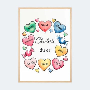 Plakat - Hjerter med søde ord Customizer TeeInBlue A2 Natur eg A2