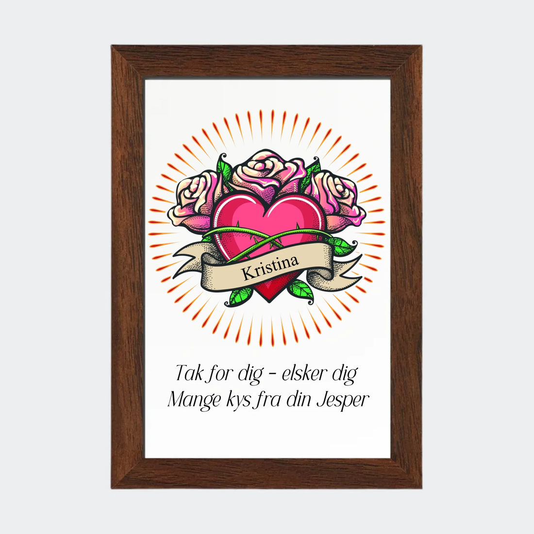 Plakat - hjerte med navn og tekst Customizer 123Unik 10x15 Uden ramme