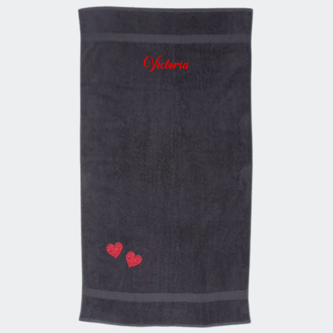 Håndklæde med hjerter og navn Customizer 123Unik Sort 50x90