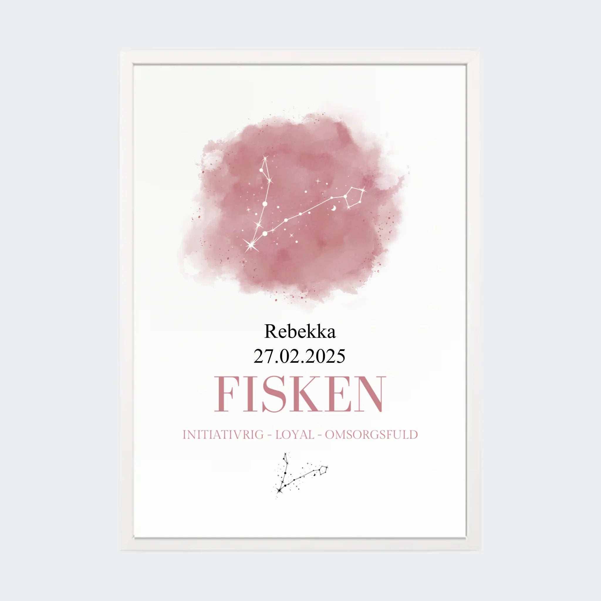 Stjernetegnsplakat – Fisken, A3 med hvid ramme
