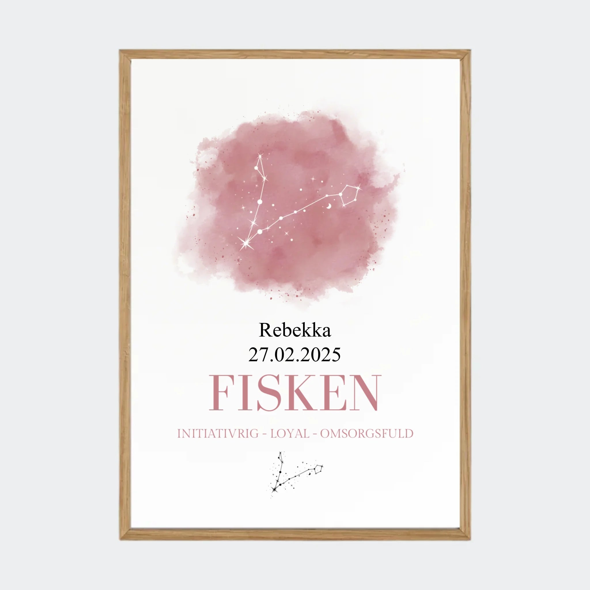 Stjernetegnsplakat – Fisken, A3 med ramme i massiv eg