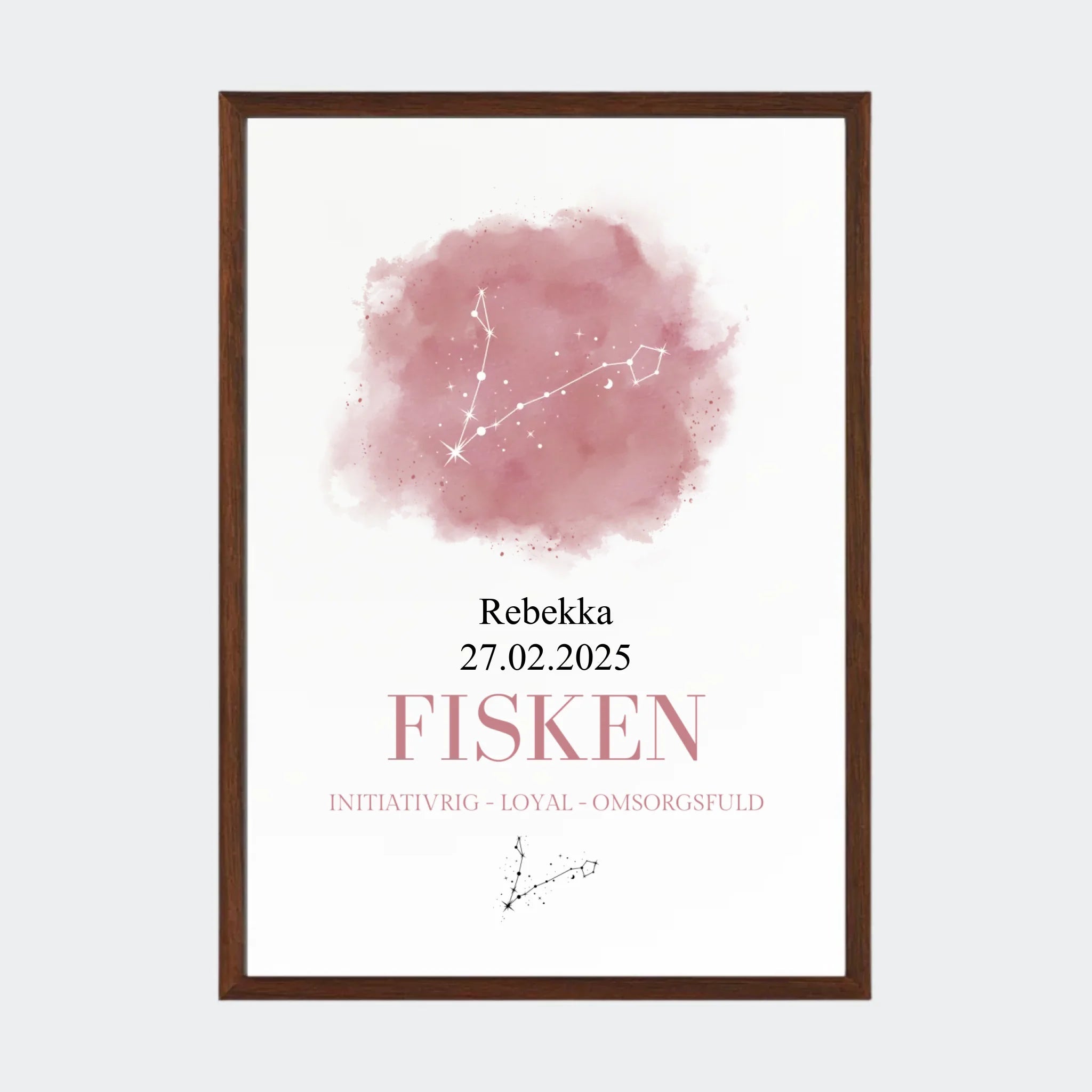 Stjernetegnsplakat – Fisken, A3 med ramme i mørk eg