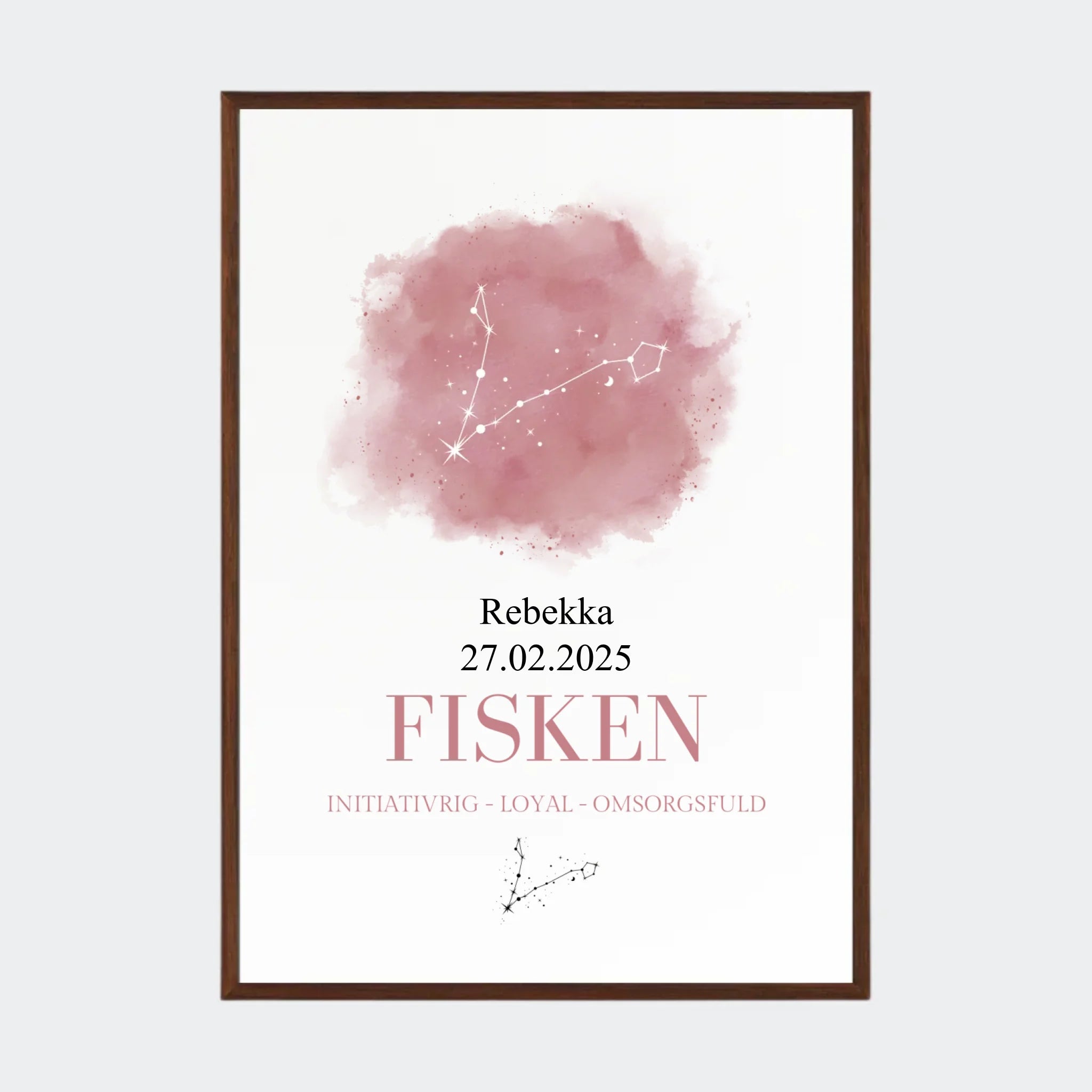Stjernetegnsplakat – Fisken, A2 med ramme i mørk eg
