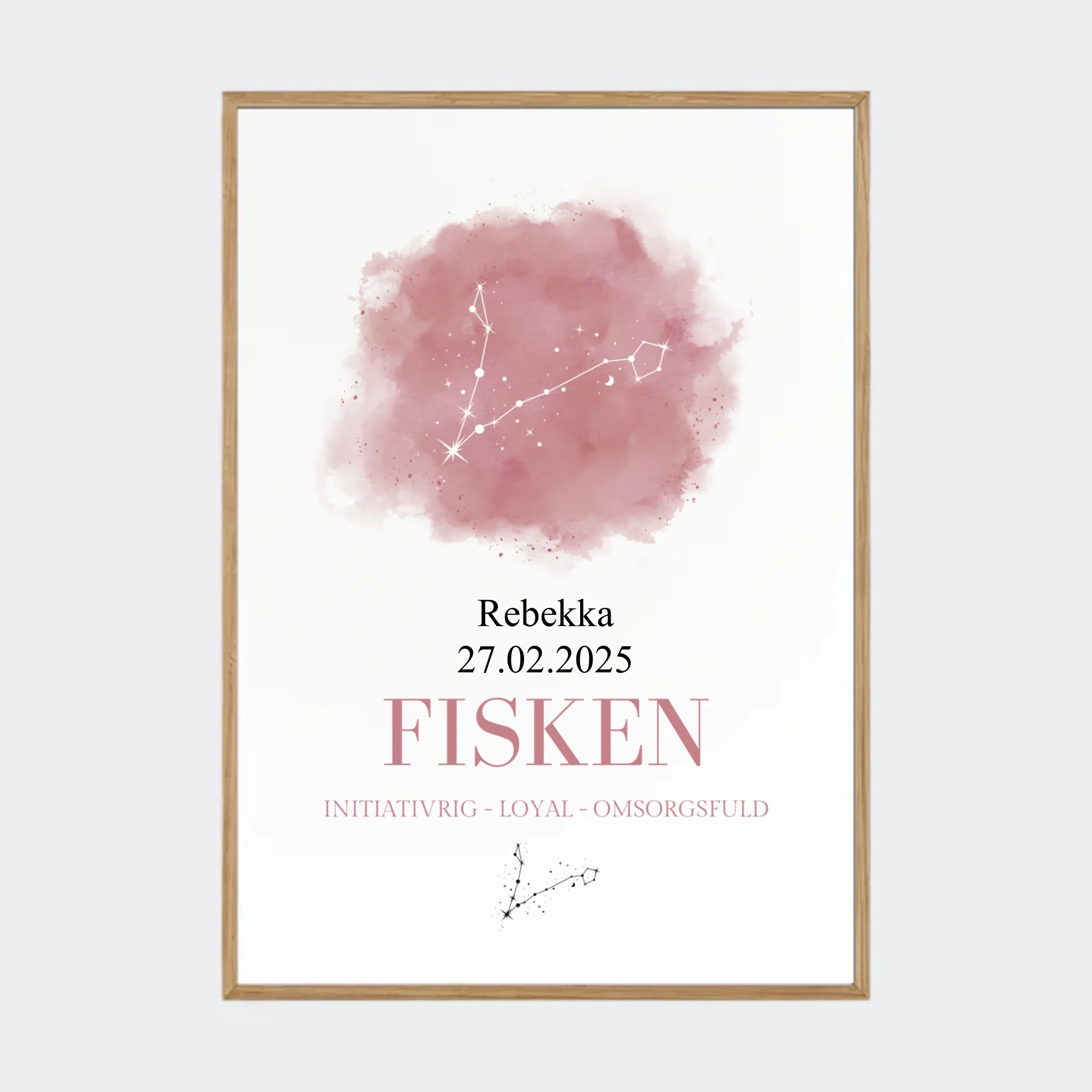 Stjernetegnsplakat – Fisken, A2 med ramme i massiv eg