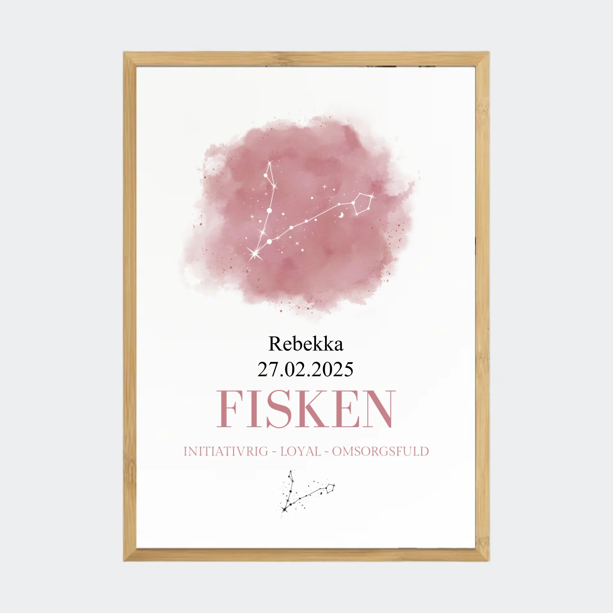 Stjernetegnsplakat – Fisken, A2 med ramme i bambus