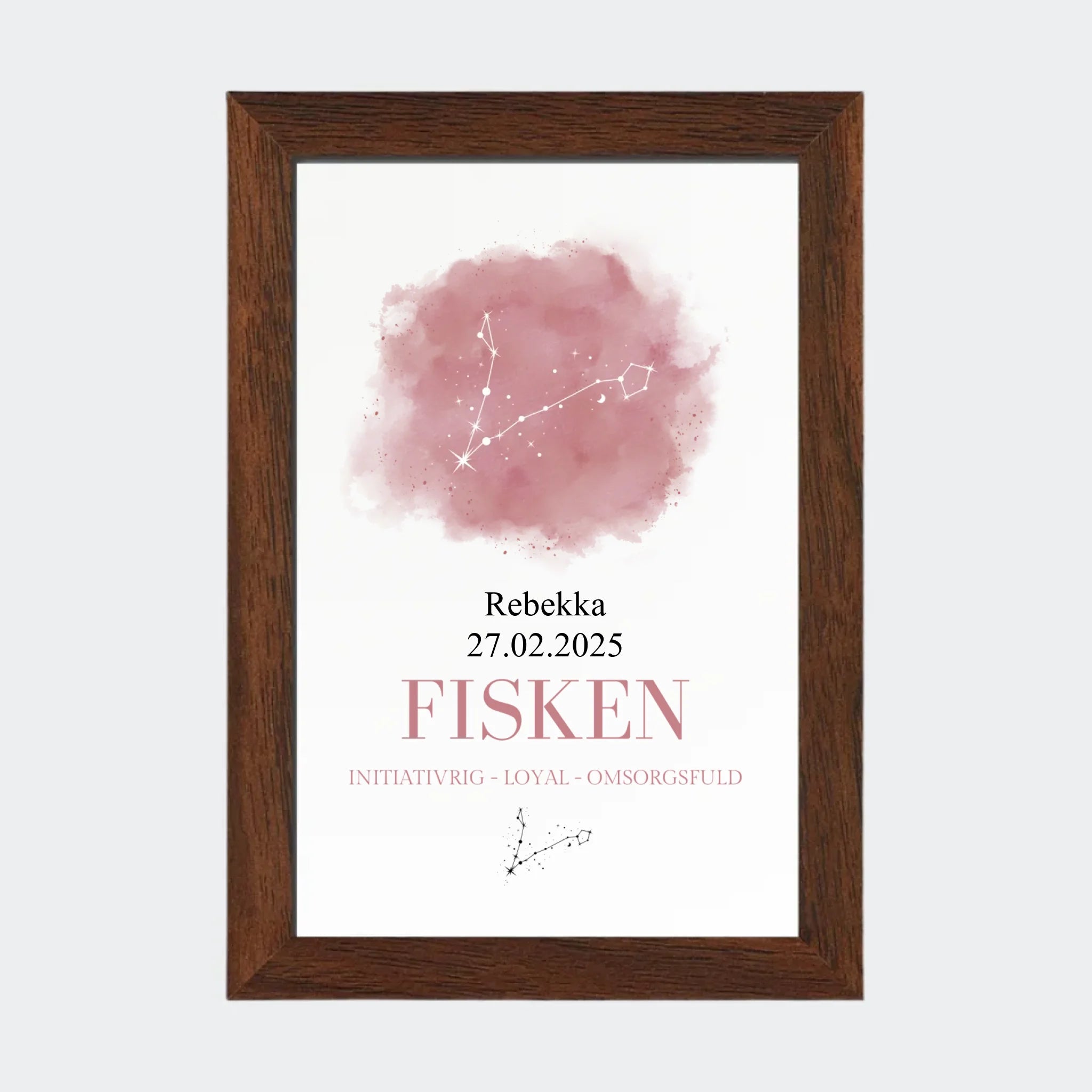 Stjernetegnsplakat – Fisken, 10 × 15 med ramme i mørk eg