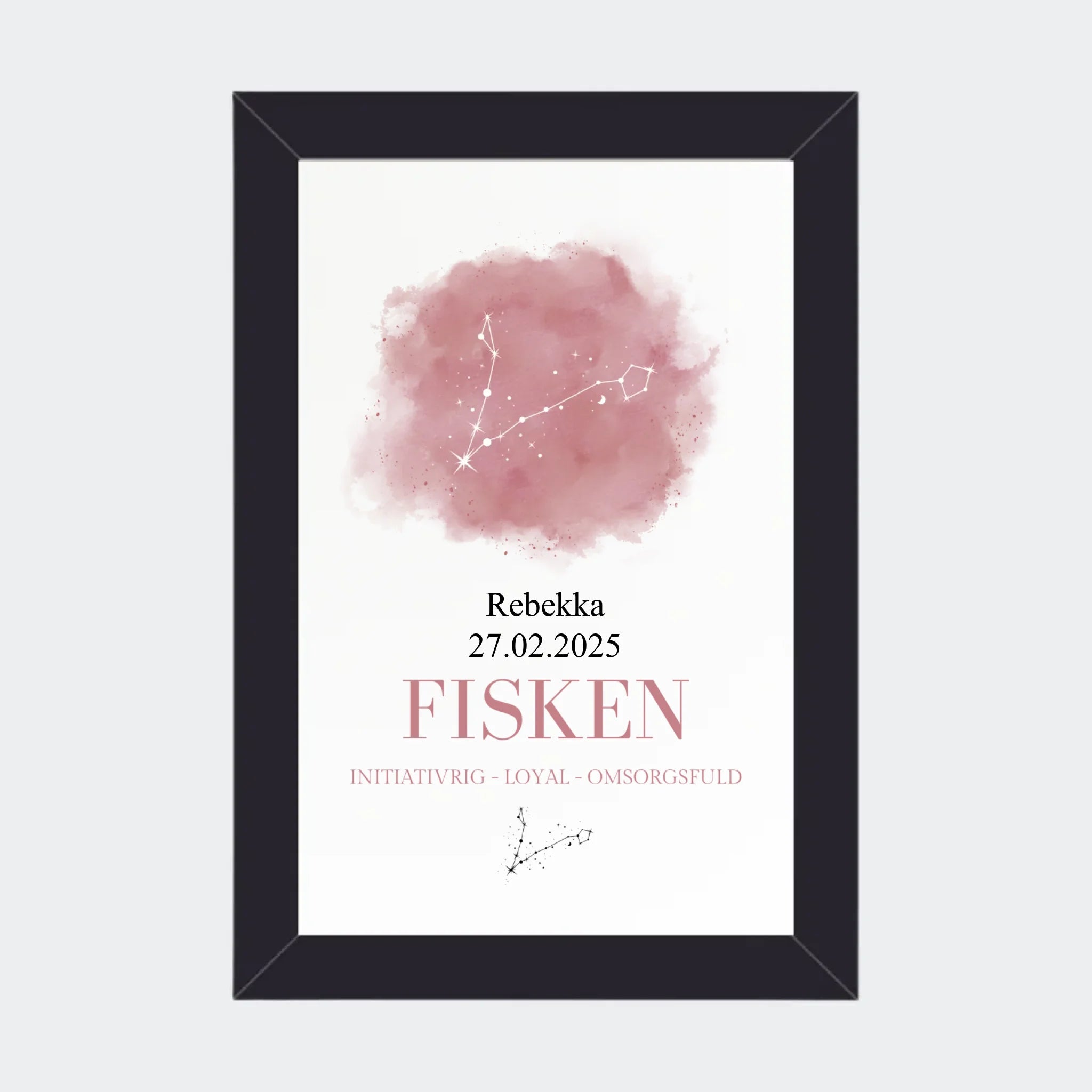 Stjernetegnsplakat – Fisken, 10 × 15 med sort ramme