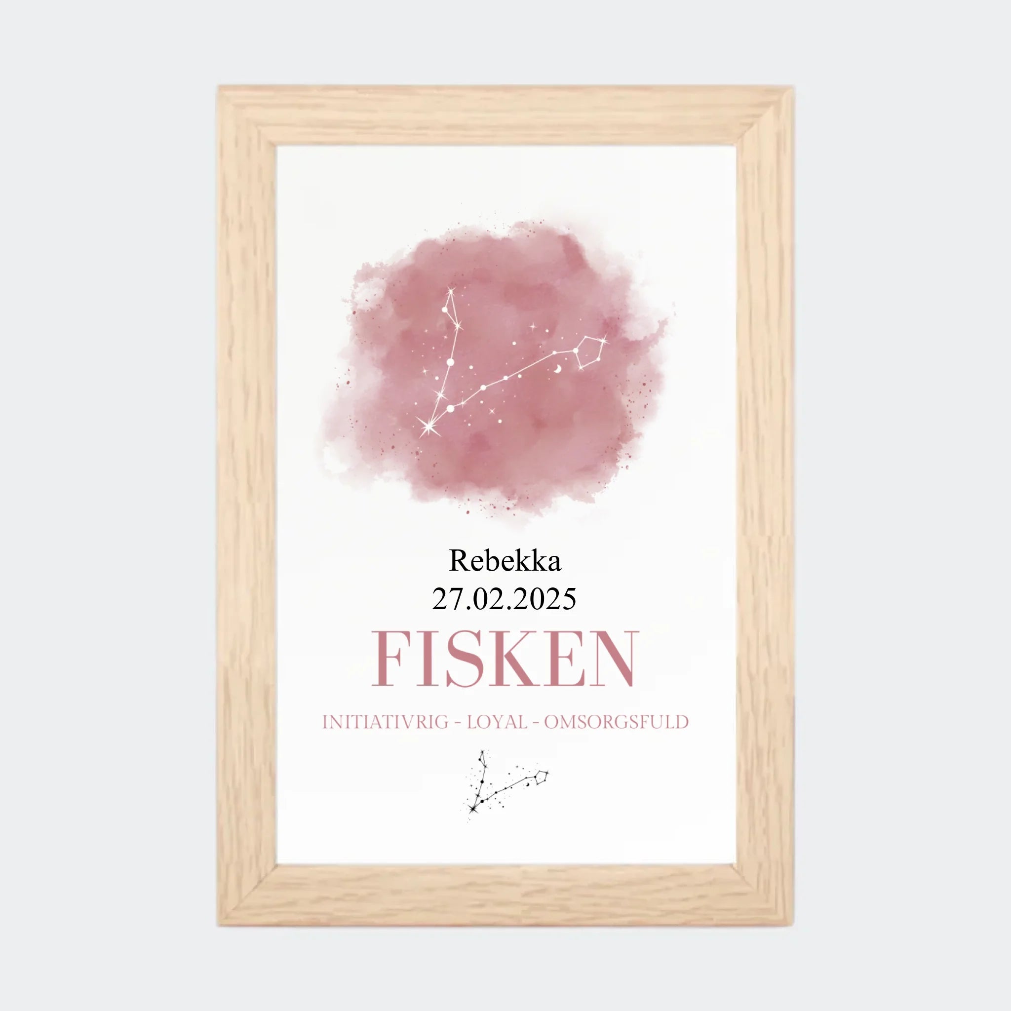 Stjernetegnsplakat – Fisken, 10 × 15 med naturfarvet ramme