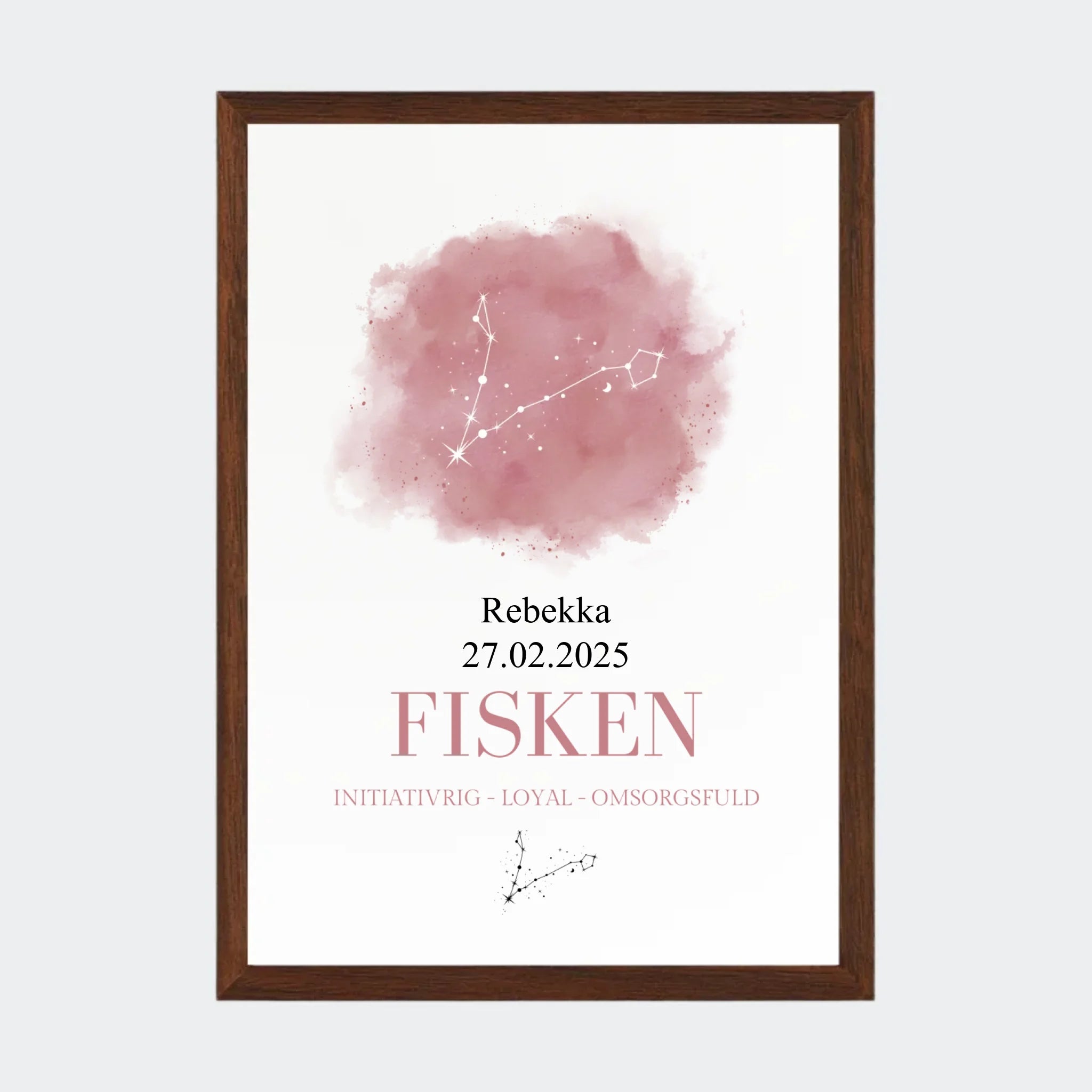 Stjernetegnsplakat – Fisken, A4 med ramme i mørk eg