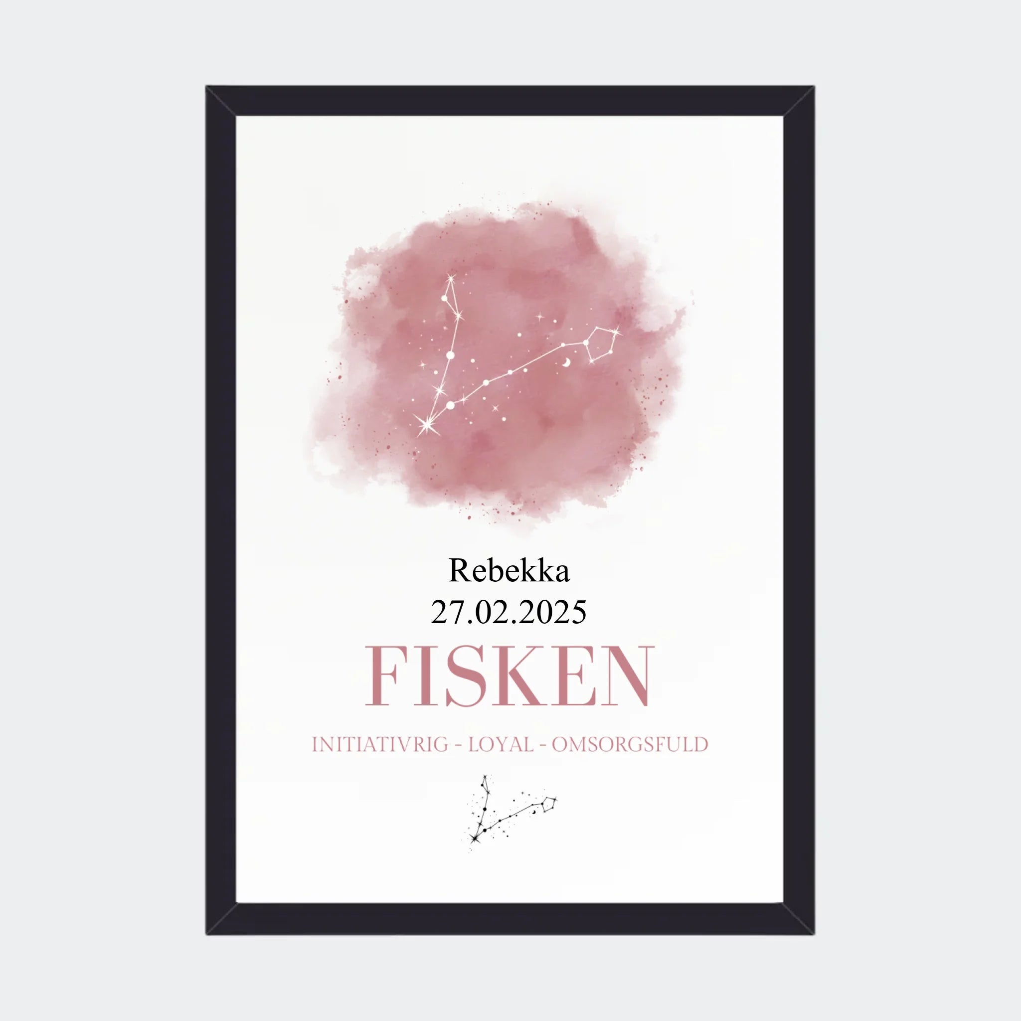 Stjernetegnsplakat – Fisken, A4 med sort ramme