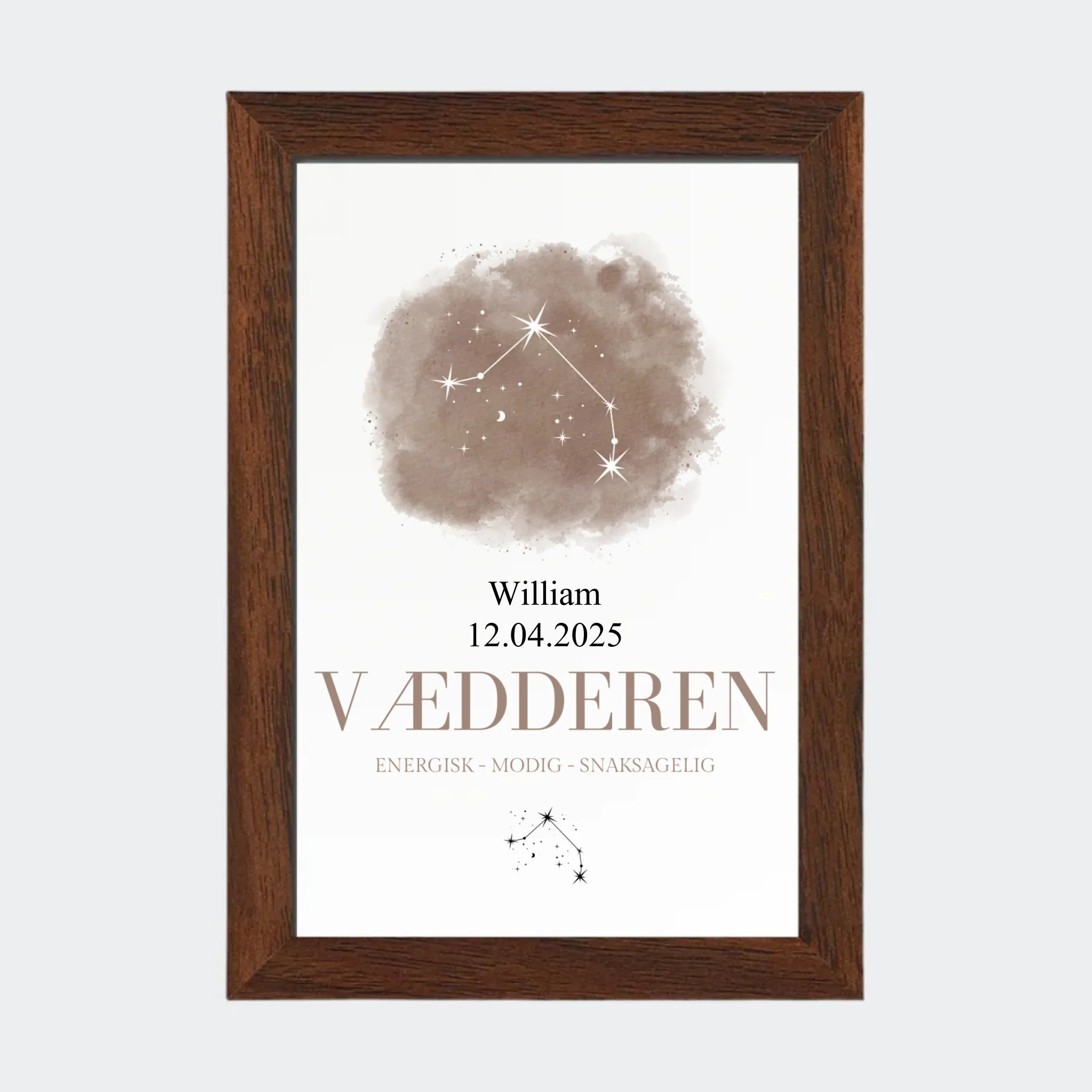 Stjernetegnsplakat – Vædderen, 10 × 15 med ramme i mørk eg