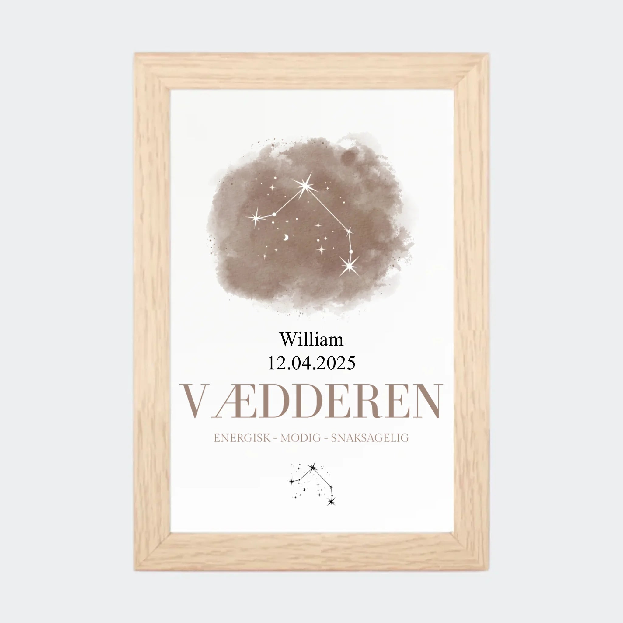 Stjernetegnsplakat – Vædderen, 10 × 15 med naturfarvet ramme