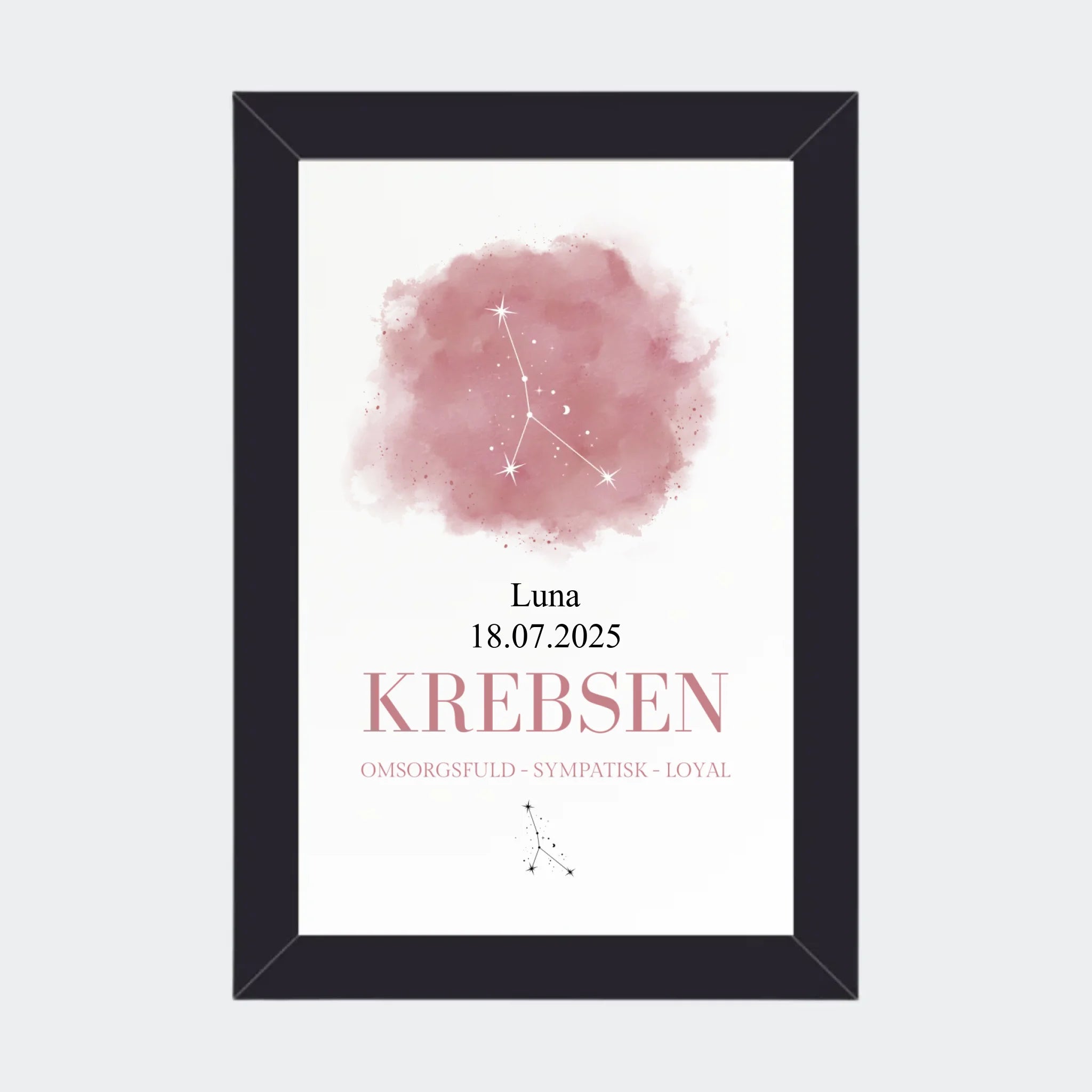 Stjernetegnsplakat – Krebsen, 10 × 15 med sort ramme