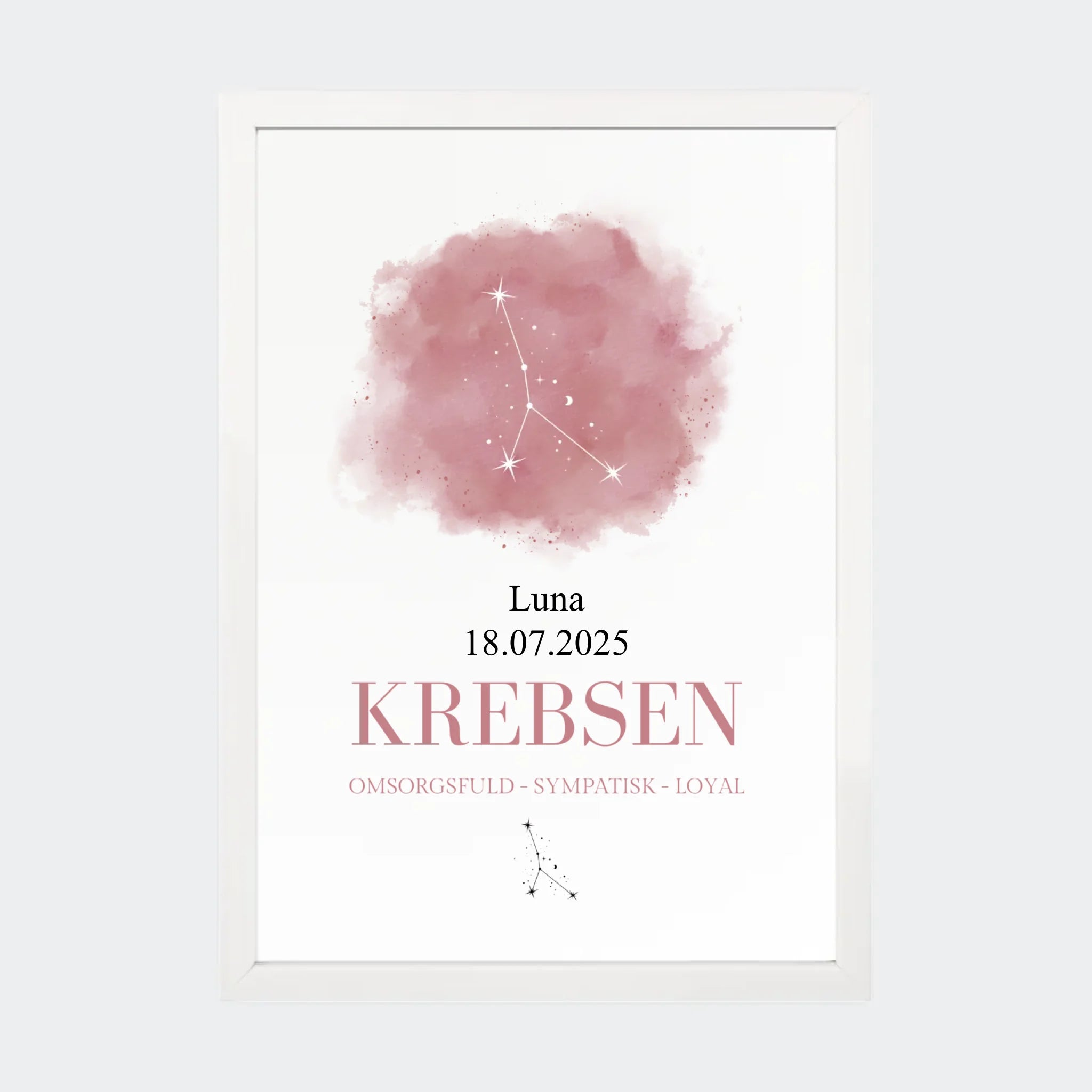Stjernetegnsplakat – Krebsen, A4 med hvid ramme
