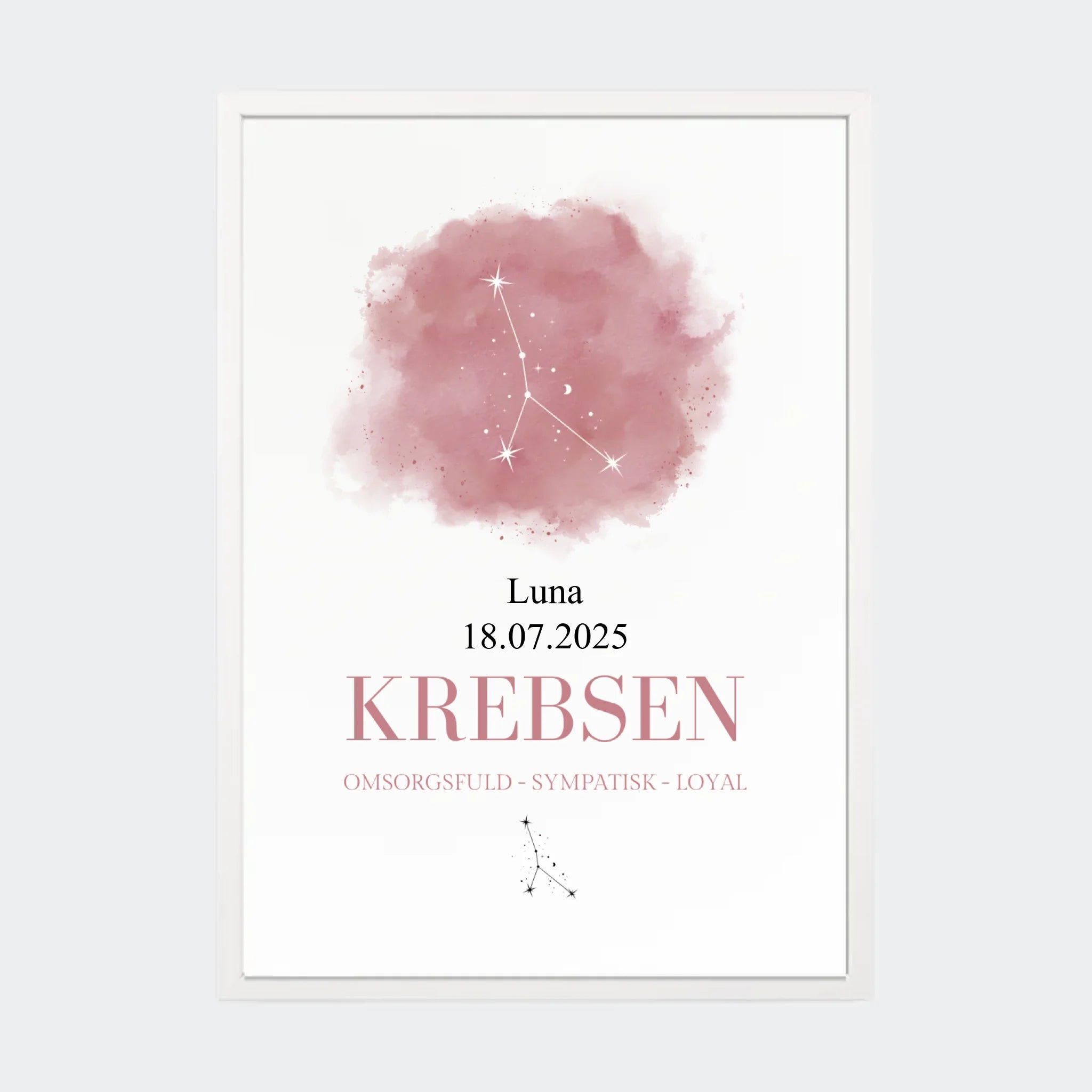 Stjernetegnsplakat – Krebsen, A3 med hvid ramme