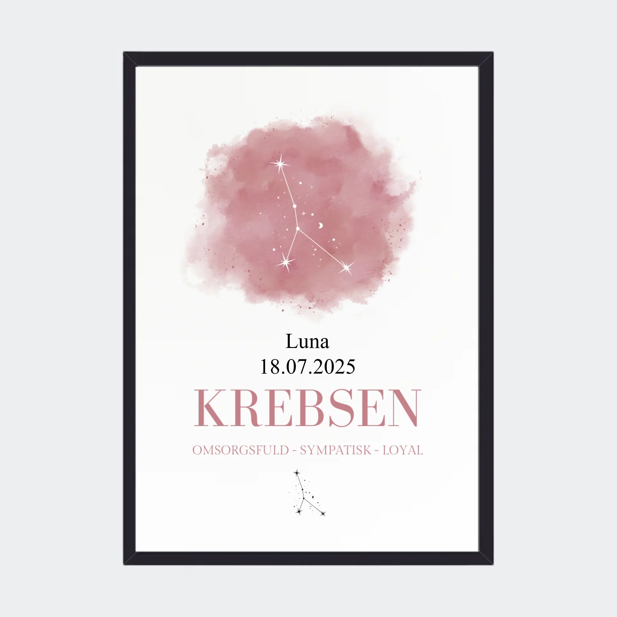 Stjernetegnsplakat – Krebsen, A3 med sort ramme