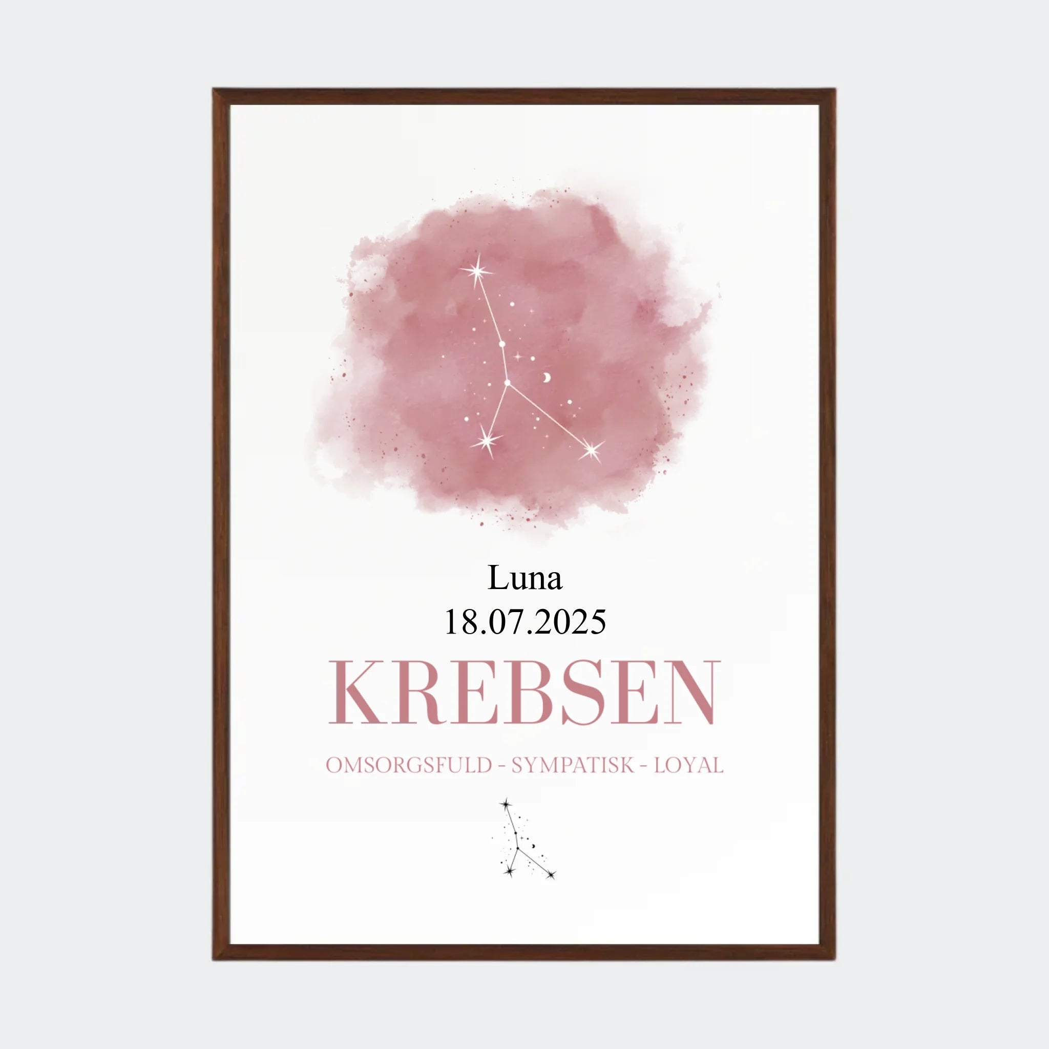 Stjernetegnsplakat – Krebsen, A2 med ramme i mørk eg