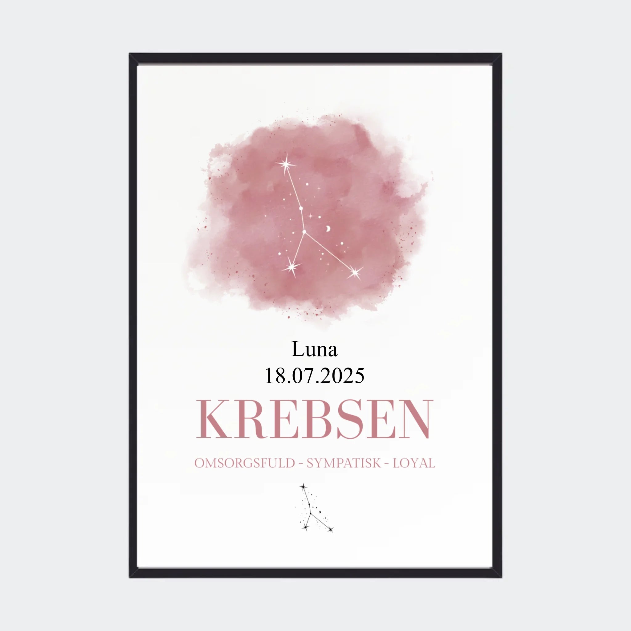 Stjernetegnsplakat – Krebsen, A2 med sort ramme