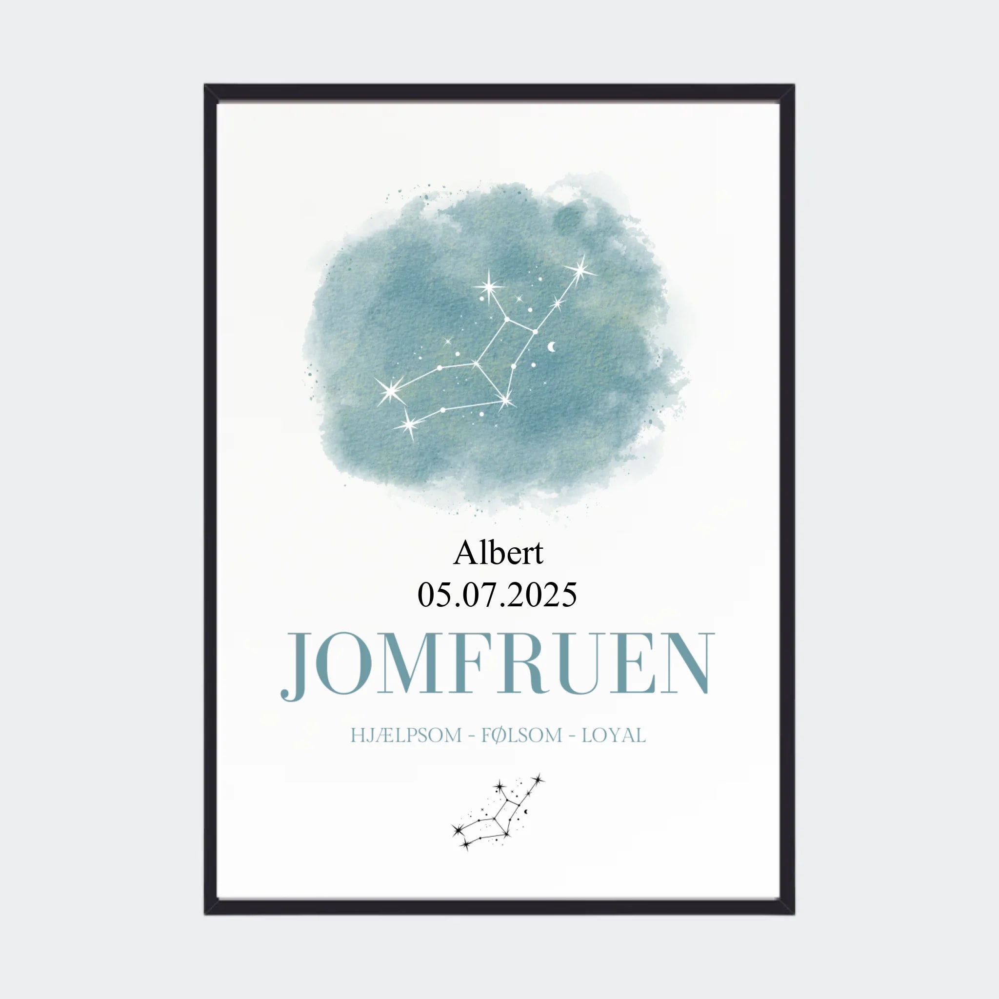 Stjernetegnsplakat – Jomfruen, A2 med sort ramme