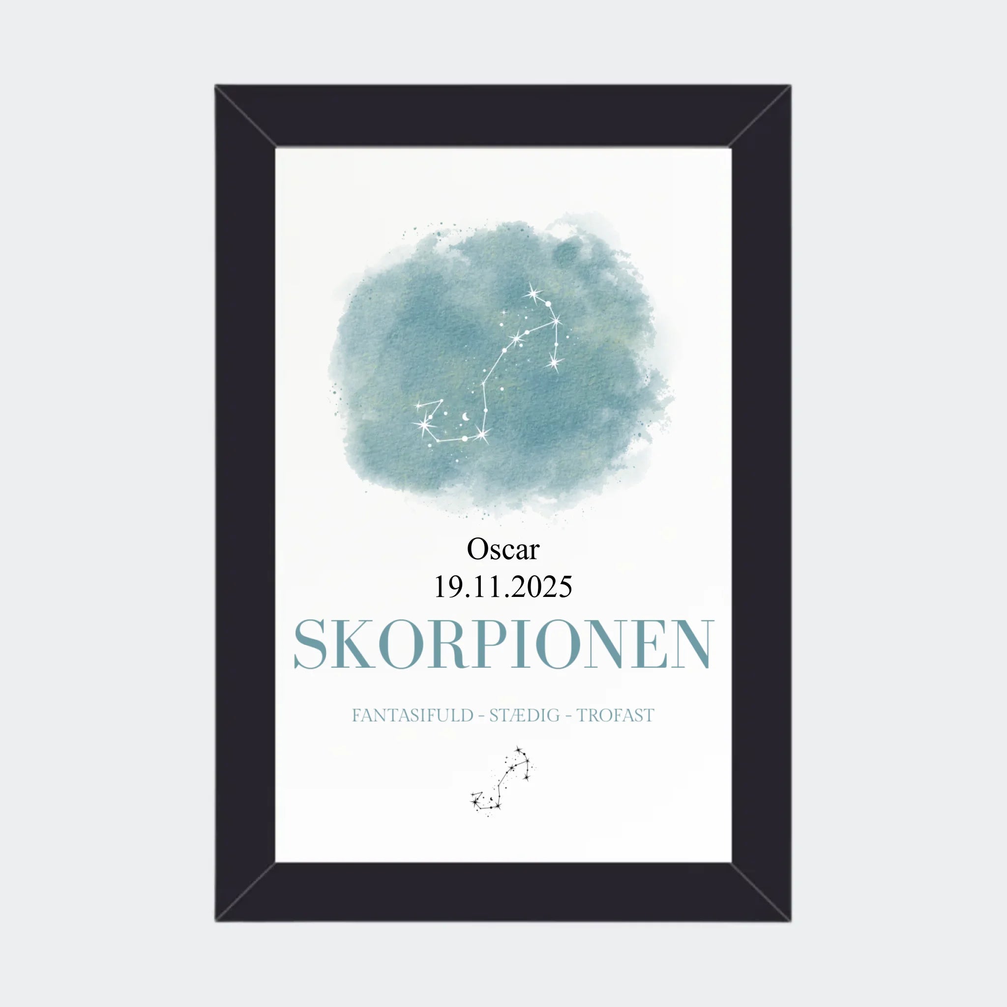 Stjernetegnsplakat – Skorpionen, 10 × 15 med sort ramme