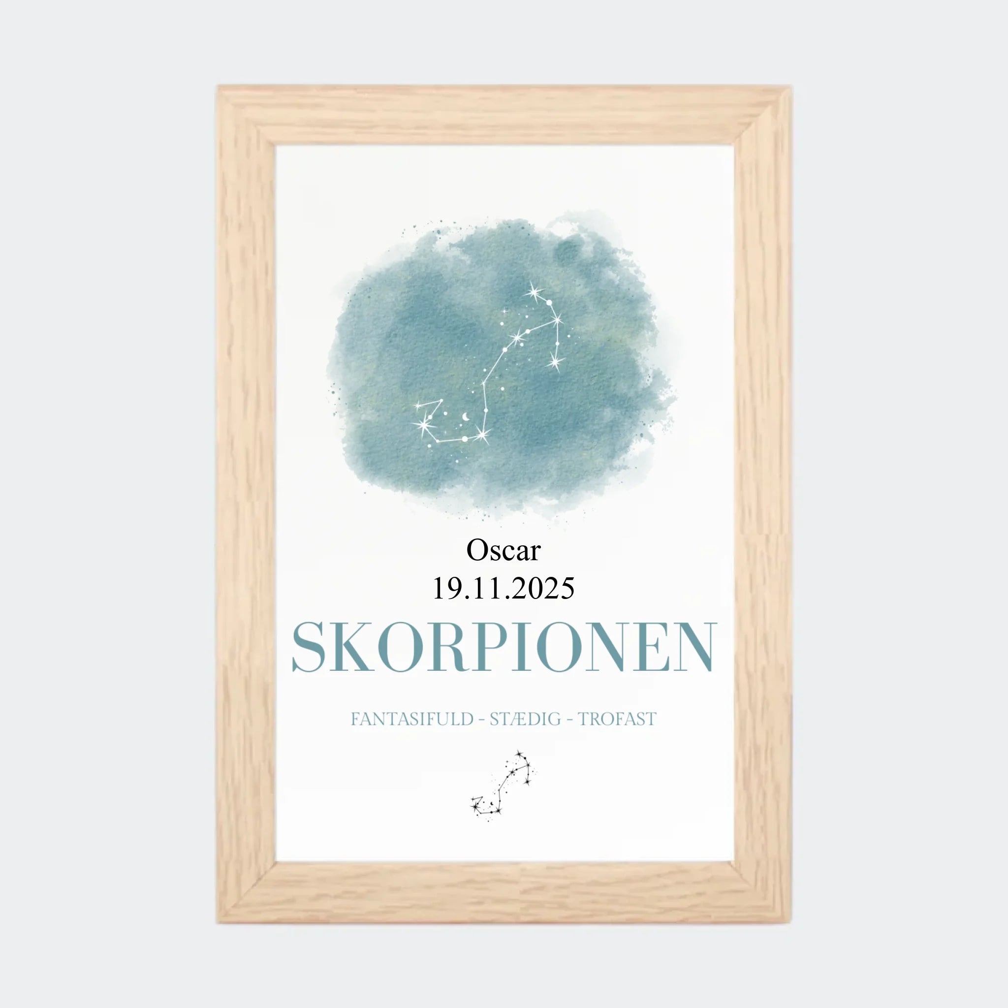 Stjernetegnsplakat – Skorpionen, 10 × 15 med naturfarvet ramme