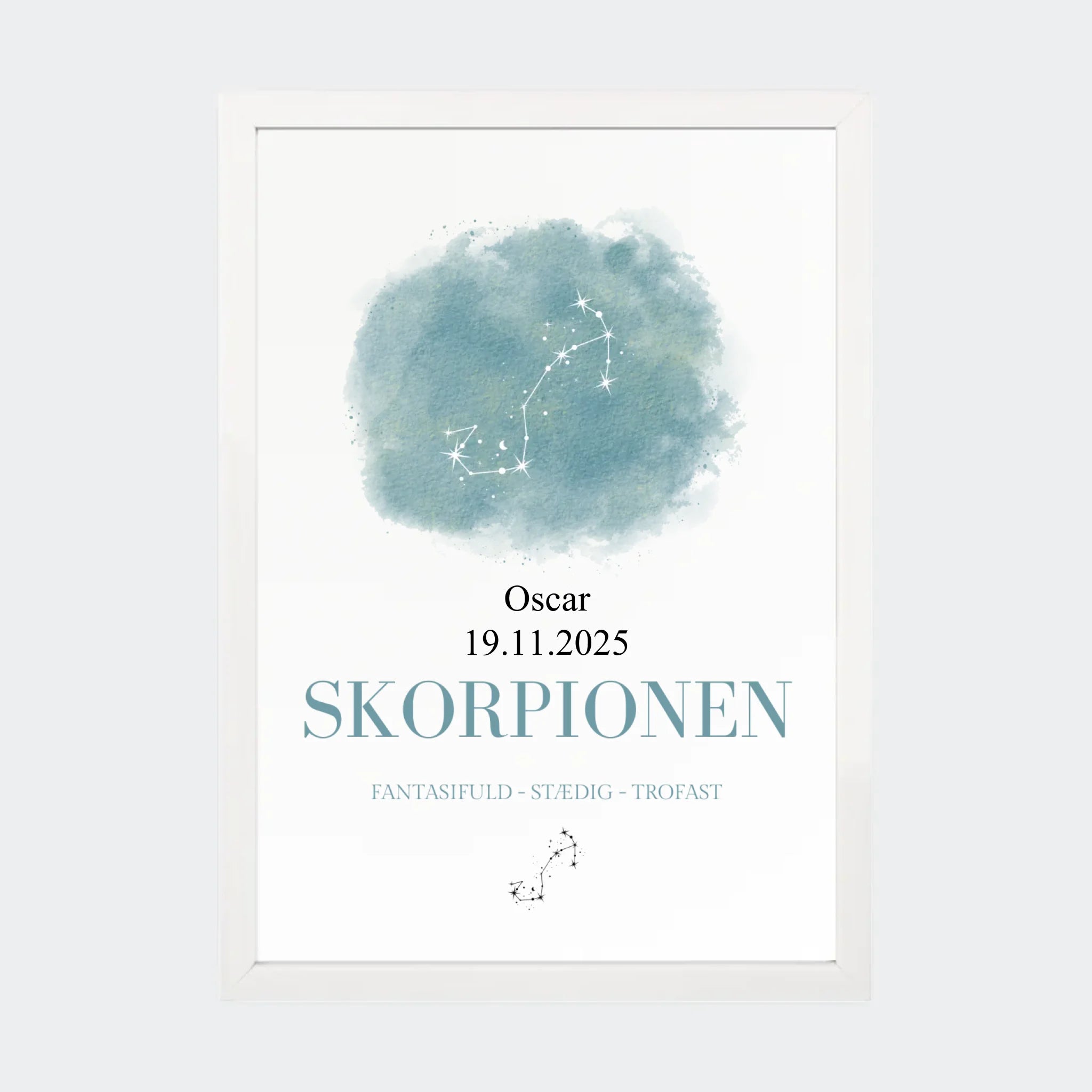 Stjernetegnsplakat – Skorpionen, A4 med hvid ramme