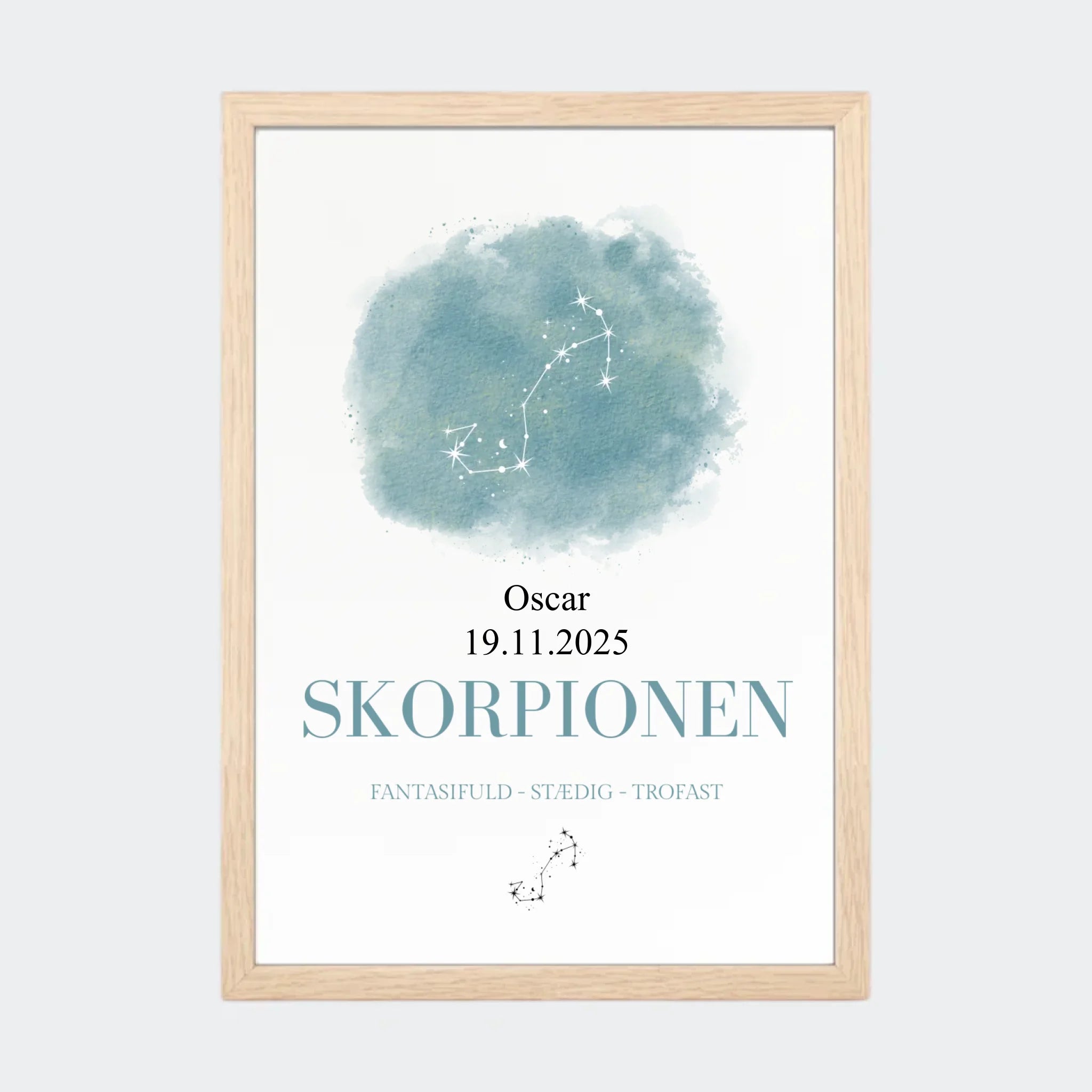Stjernetegnsplakat – Skorpionen, A4 med naturfarvet ramme
