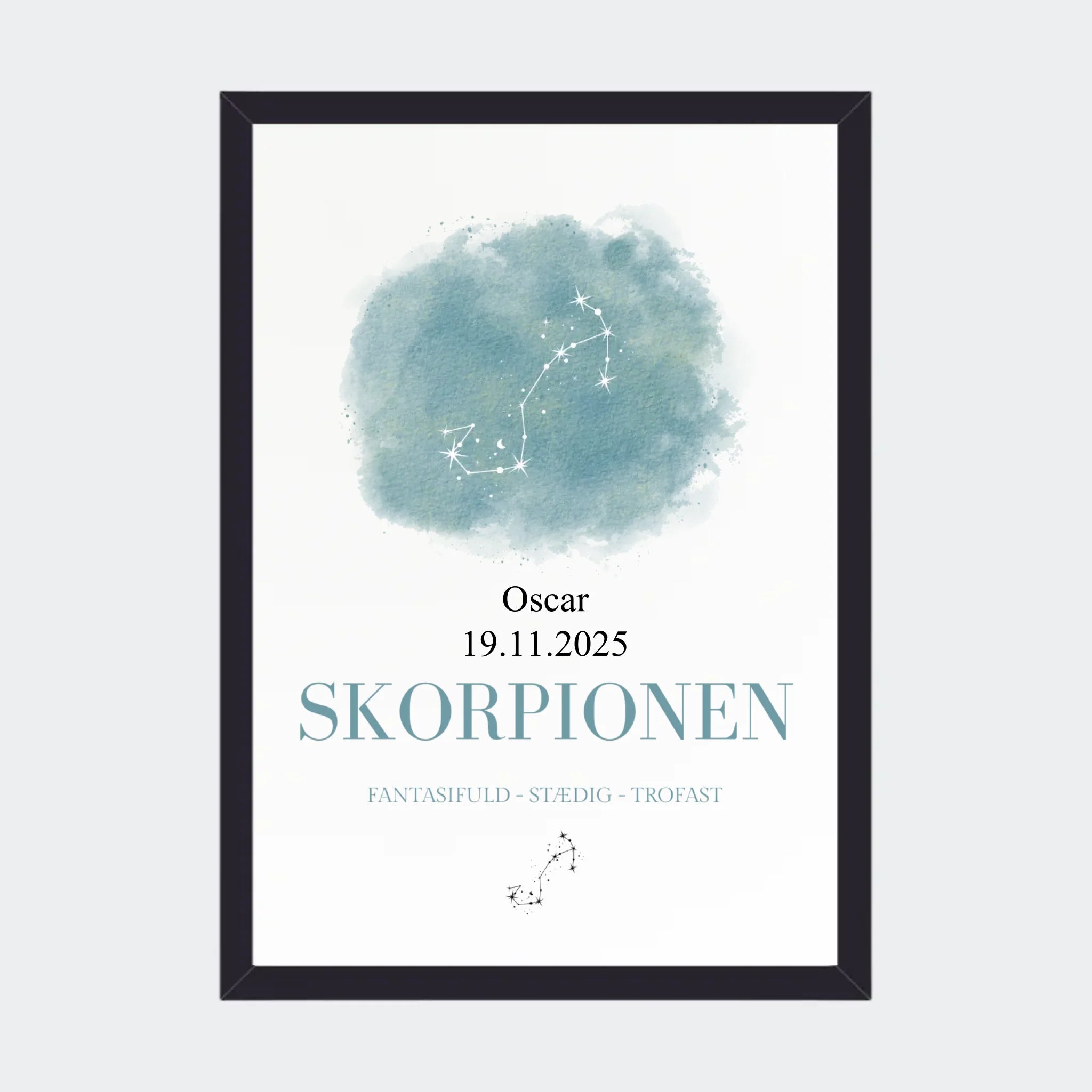 Stjernetegnsplakat – Skorpionen, A4 med sort ramme